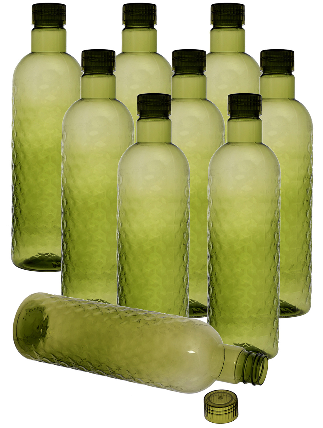 Kuber Industries Plastic Hammer Fridge Water Bottle Set with Lid (1000ml, Green)-KUBMART392