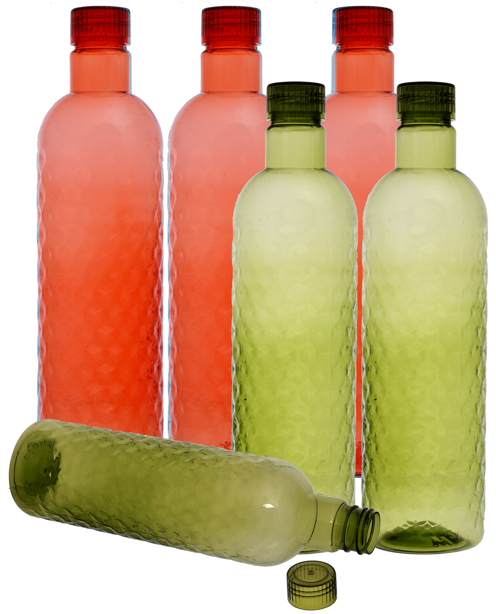 Kuber Industries Plastic Hammer Fridge Water Bottle Set with Lid (1000ml, Red & Green)-KUBMART404