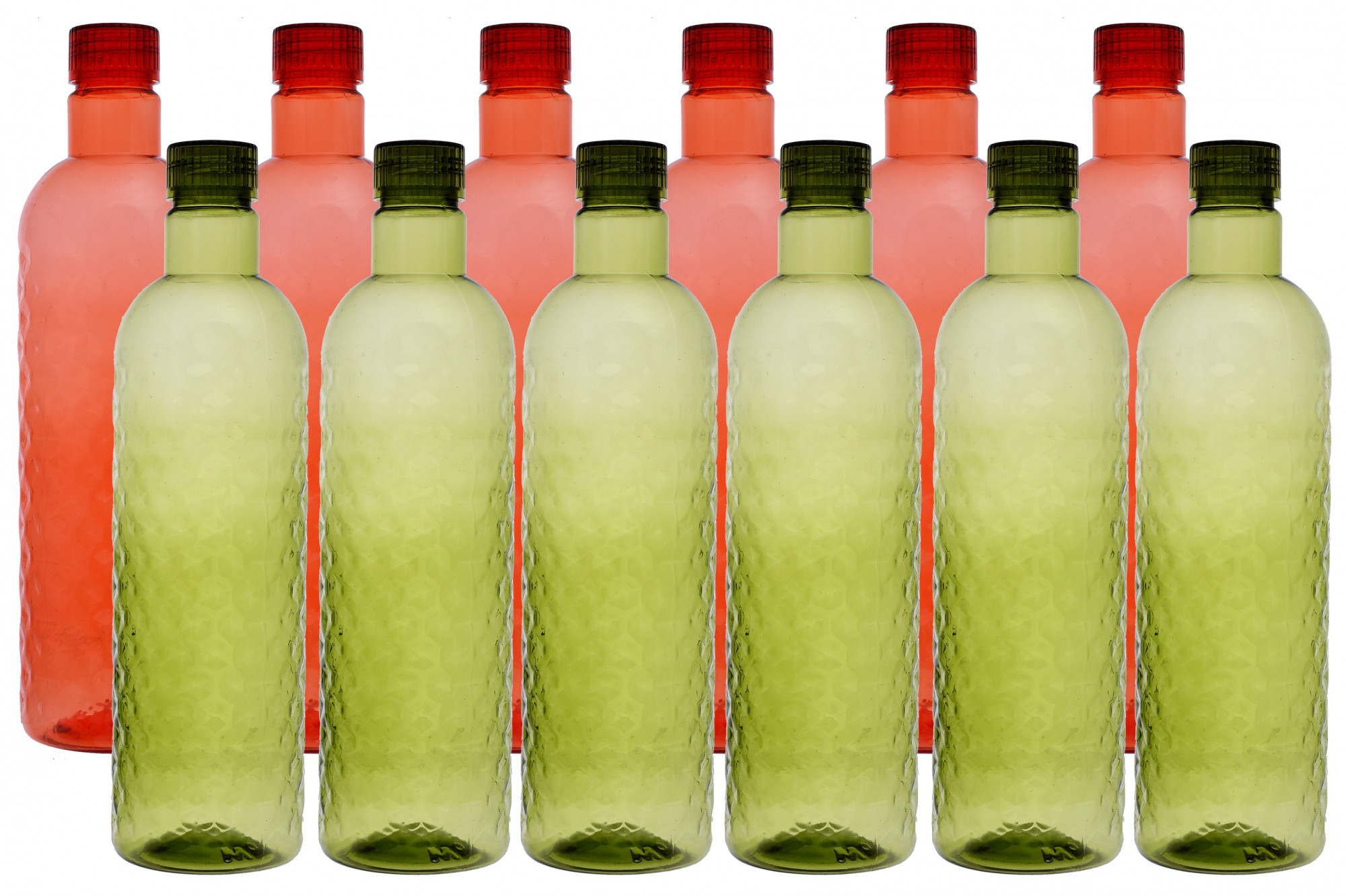 Kuber Industries Plastic Hammer Fridge Water Bottle Set with Lid (1000ml, Red & Green)-KUBMART404