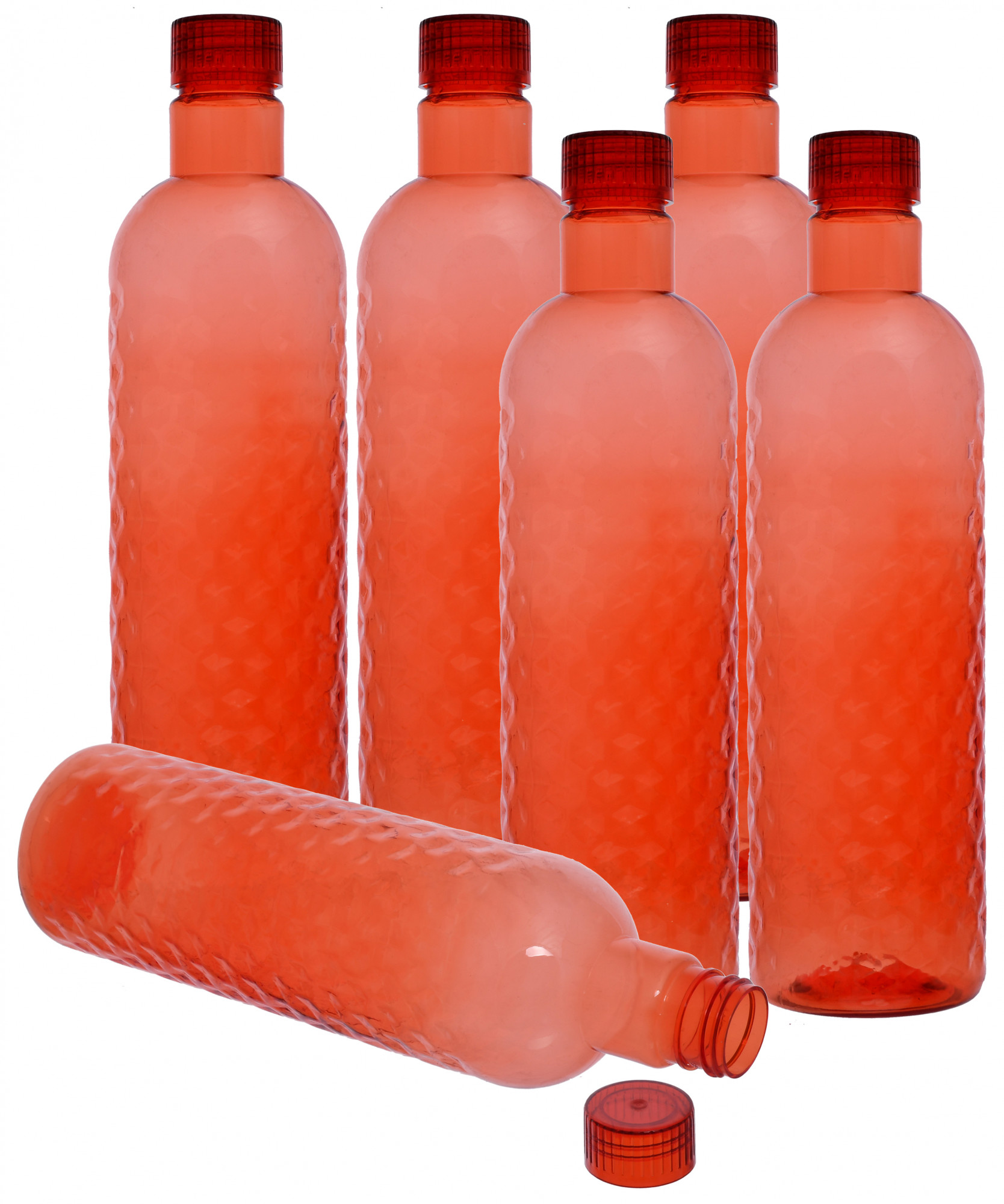 Kuber Industries Plastic Hammer Fridge Water Bottle Set with Lid (1000ml, Red)-KUBMART384