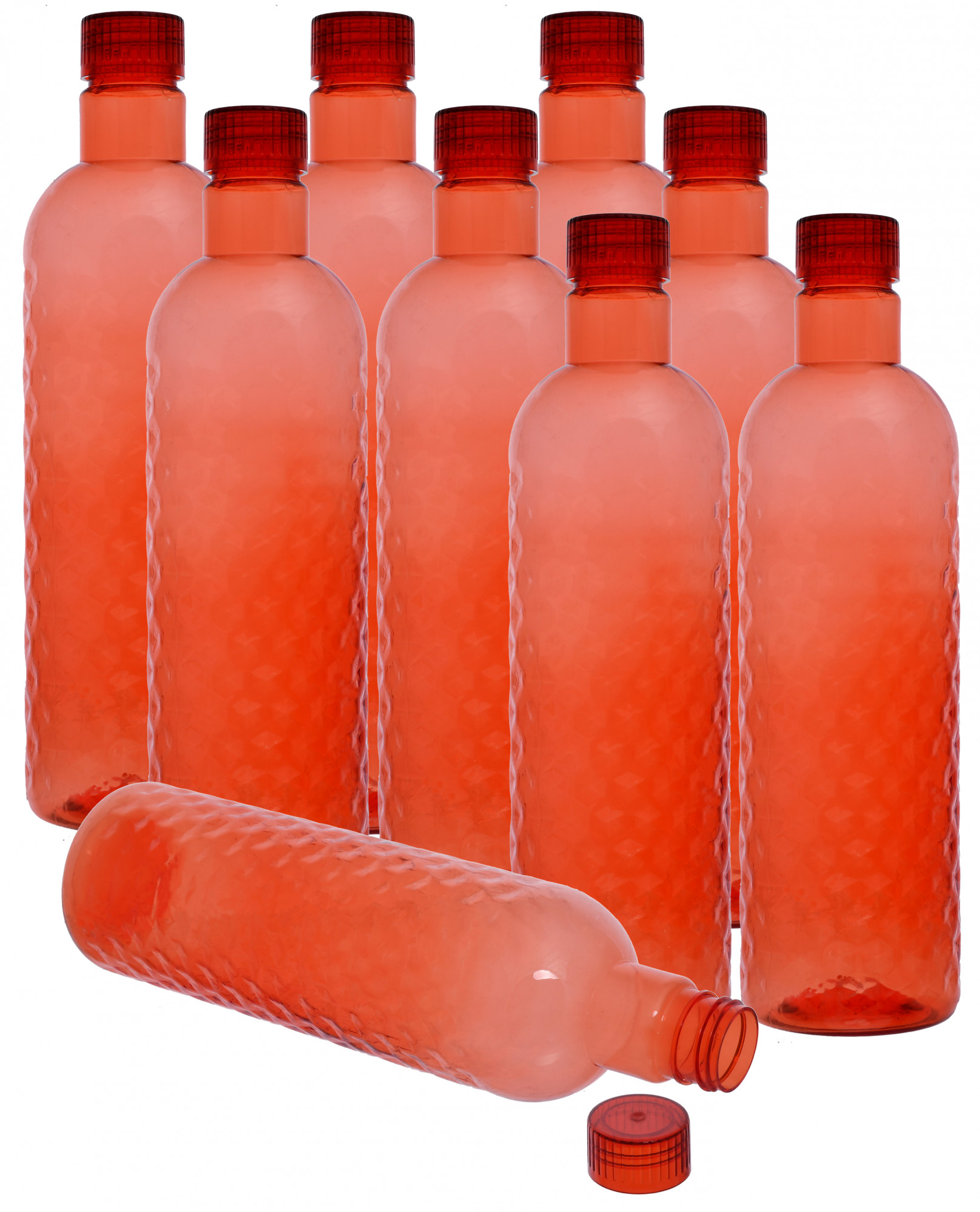 Kuber Industries Plastic Hammer Fridge Water Bottle Set with Lid (1000ml, Red)-KUBMART384
