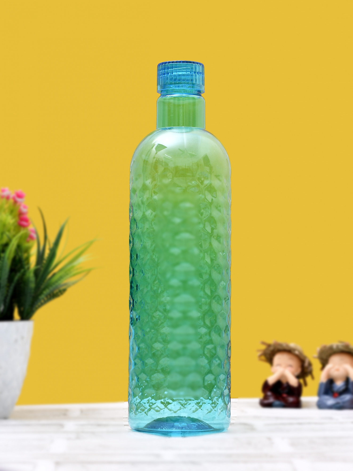 Kuber Industries Plastic Hammer Fridge Water Bottle Set with Lid (1000ml, Sky Blue & Green)-KUBMART402