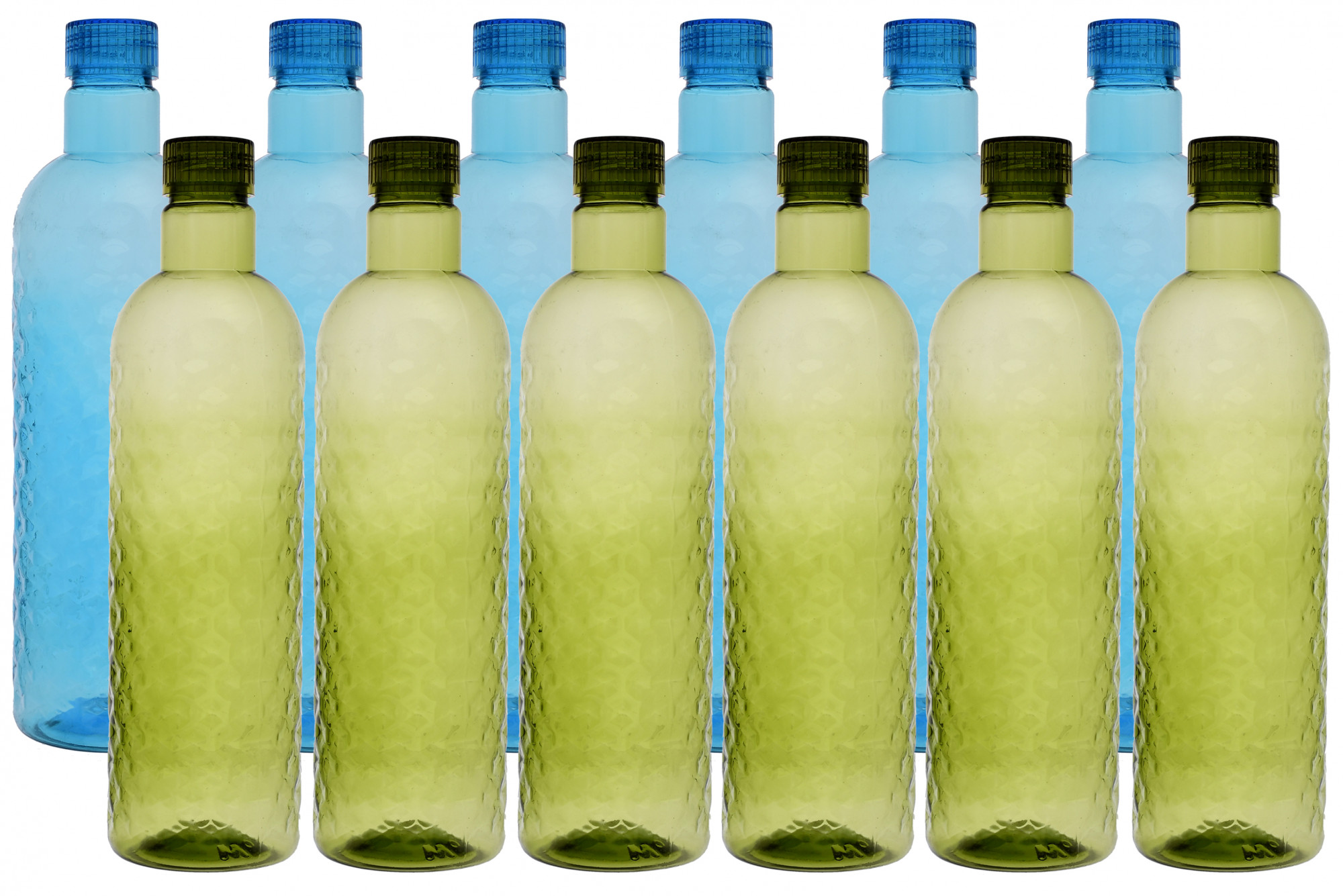Kuber Industries Plastic Hammer Fridge Water Bottle Set with Lid (1000ml, Sky Blue & Green)-KUBMART402