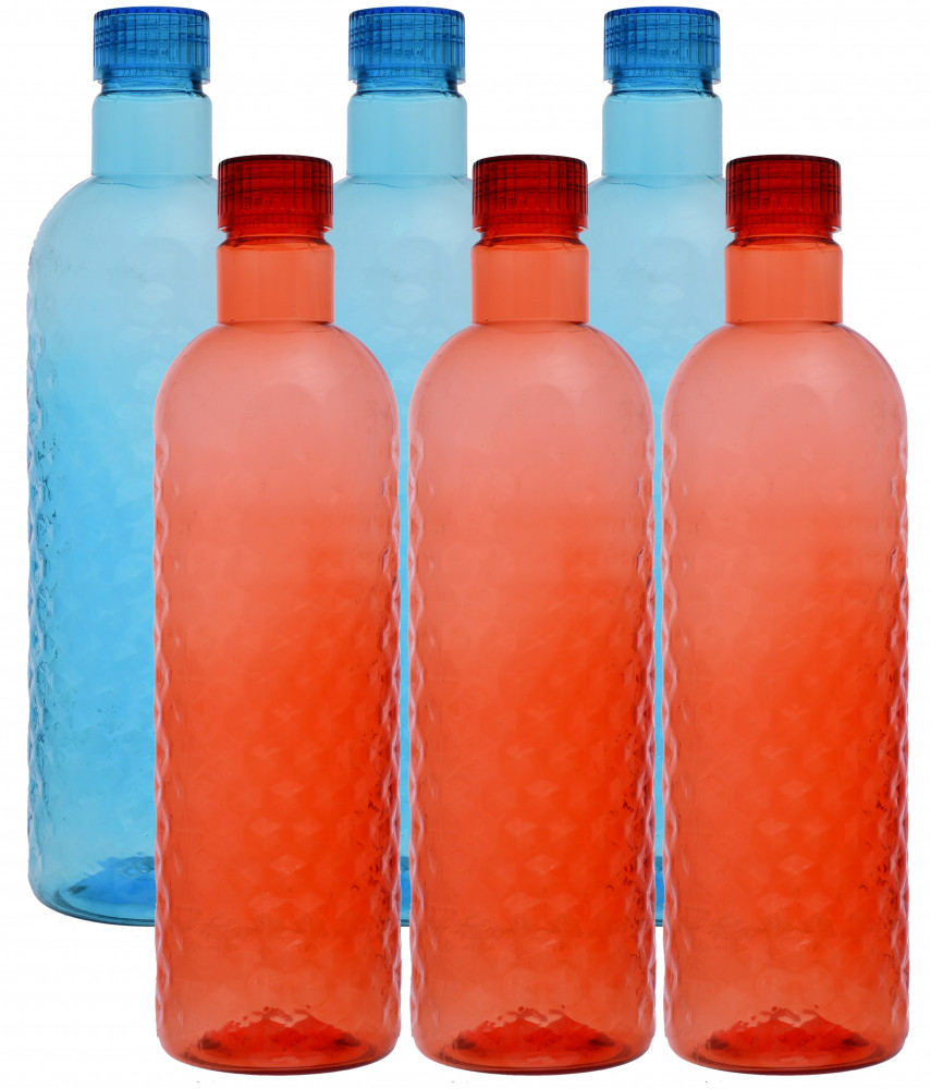 Kuber Industries Plastic Hammer Fridge Water Bottle Set with Lid (1000ml, Sky Blue &amp; Red)-KUBMART400