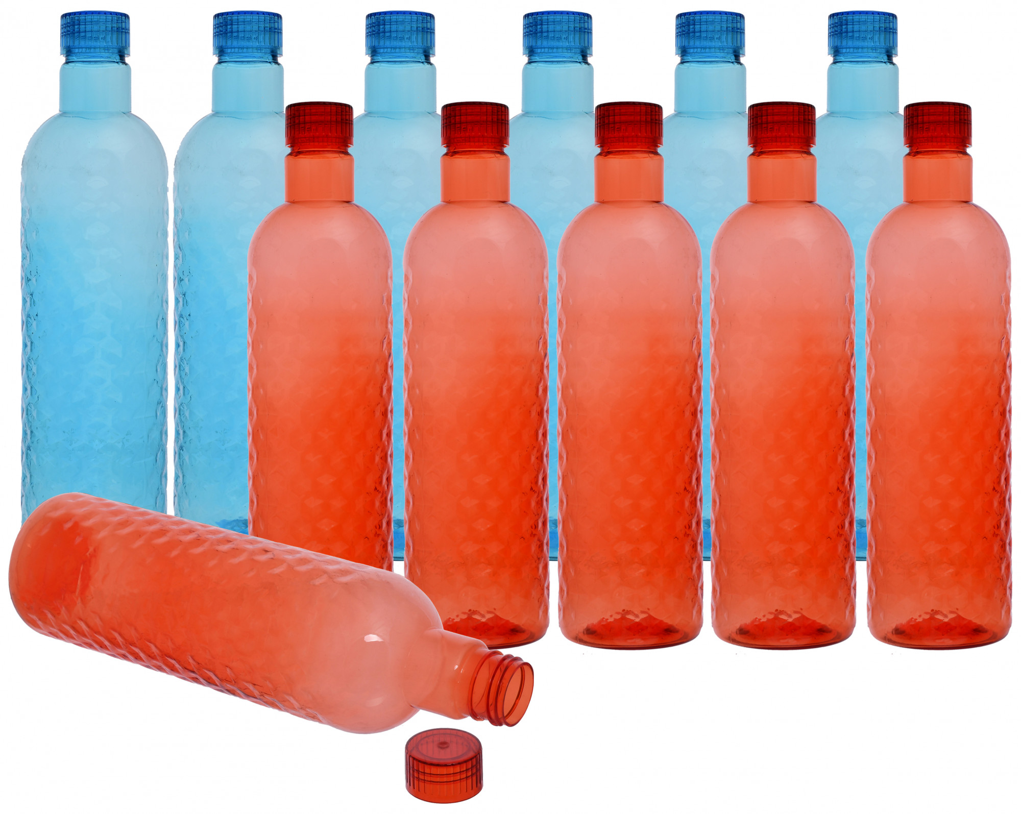 Kuber Industries Plastic Hammer Fridge Water Bottle Set with Lid (1000ml, Sky Blue & Red)-KUBMART400