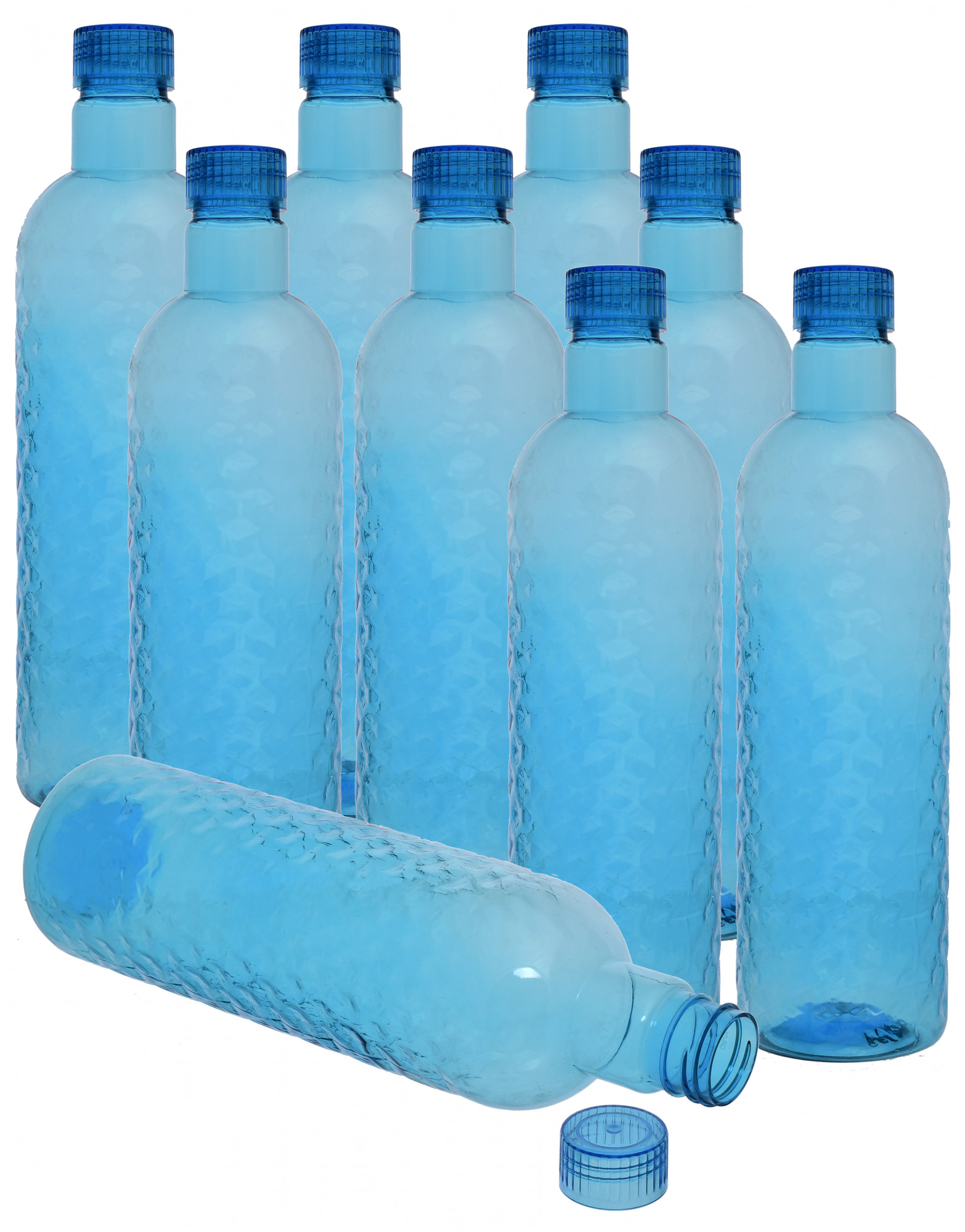 Kuber Industries Plastic Hammer Fridge Water Bottle Set with Lid (1000ml, Sky Blue)-KUBMART376