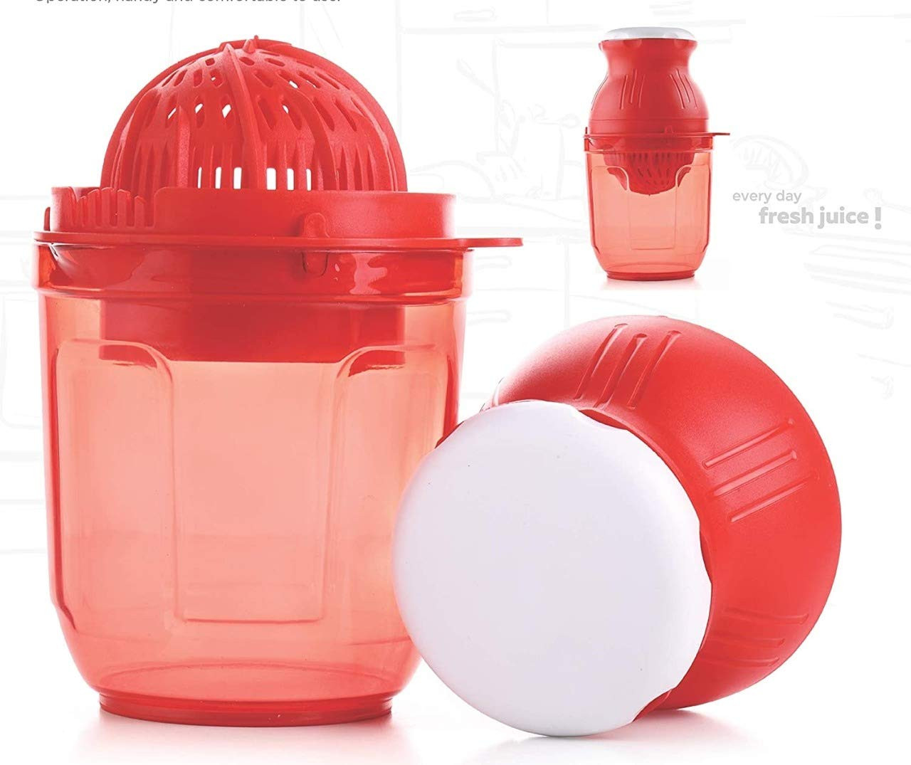 Kuber Industries Plastic Hand Juicer with Corn Cutter with Unbreakable Material for Kitchen,Red
