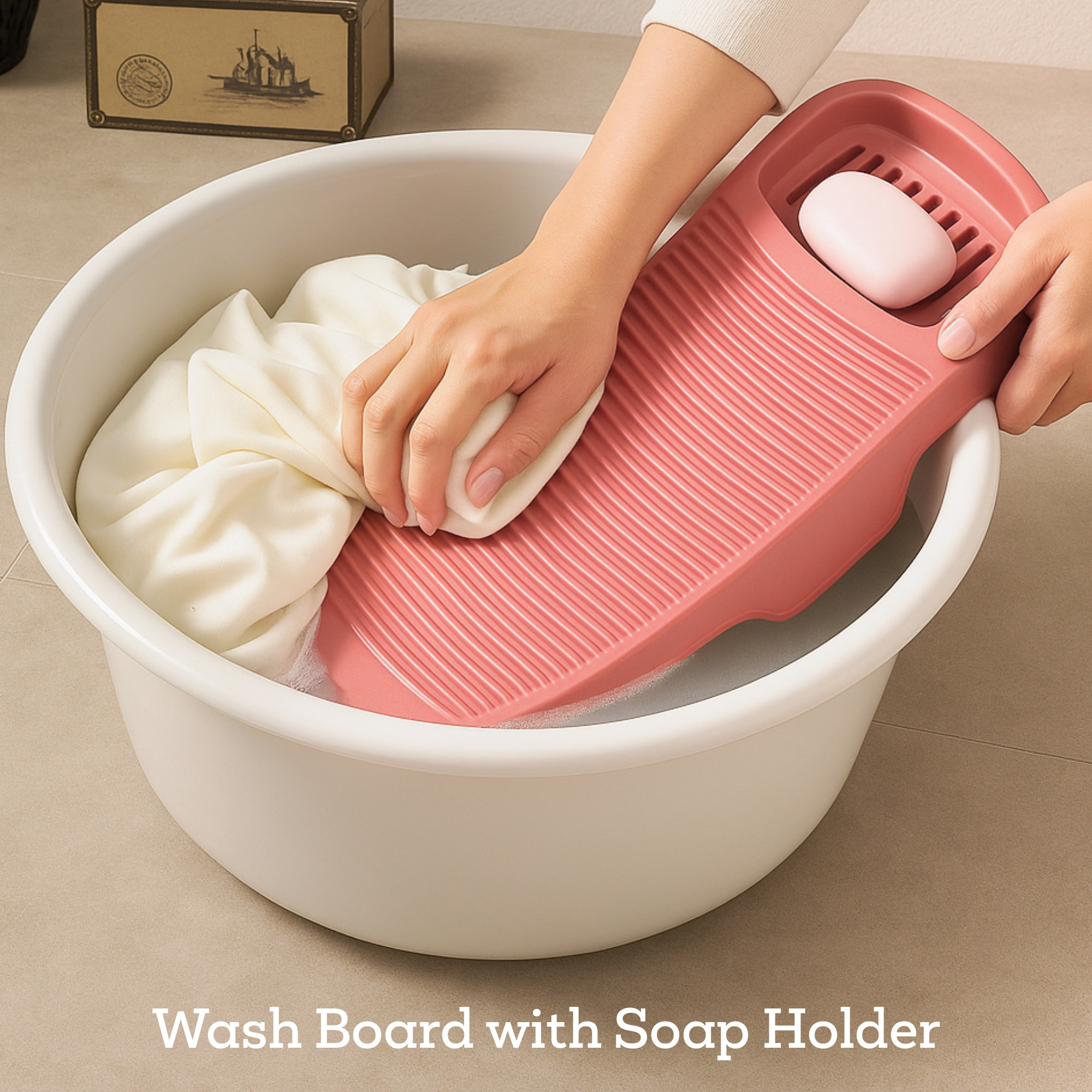 Kuber Industries Plastic Hand Washboard for Washing Clothes with Soap Holder  Mini Wash Board for Clothes  Laundry Cleaning Tool for Kids Handkerchief Socks and Dresses  Pink
