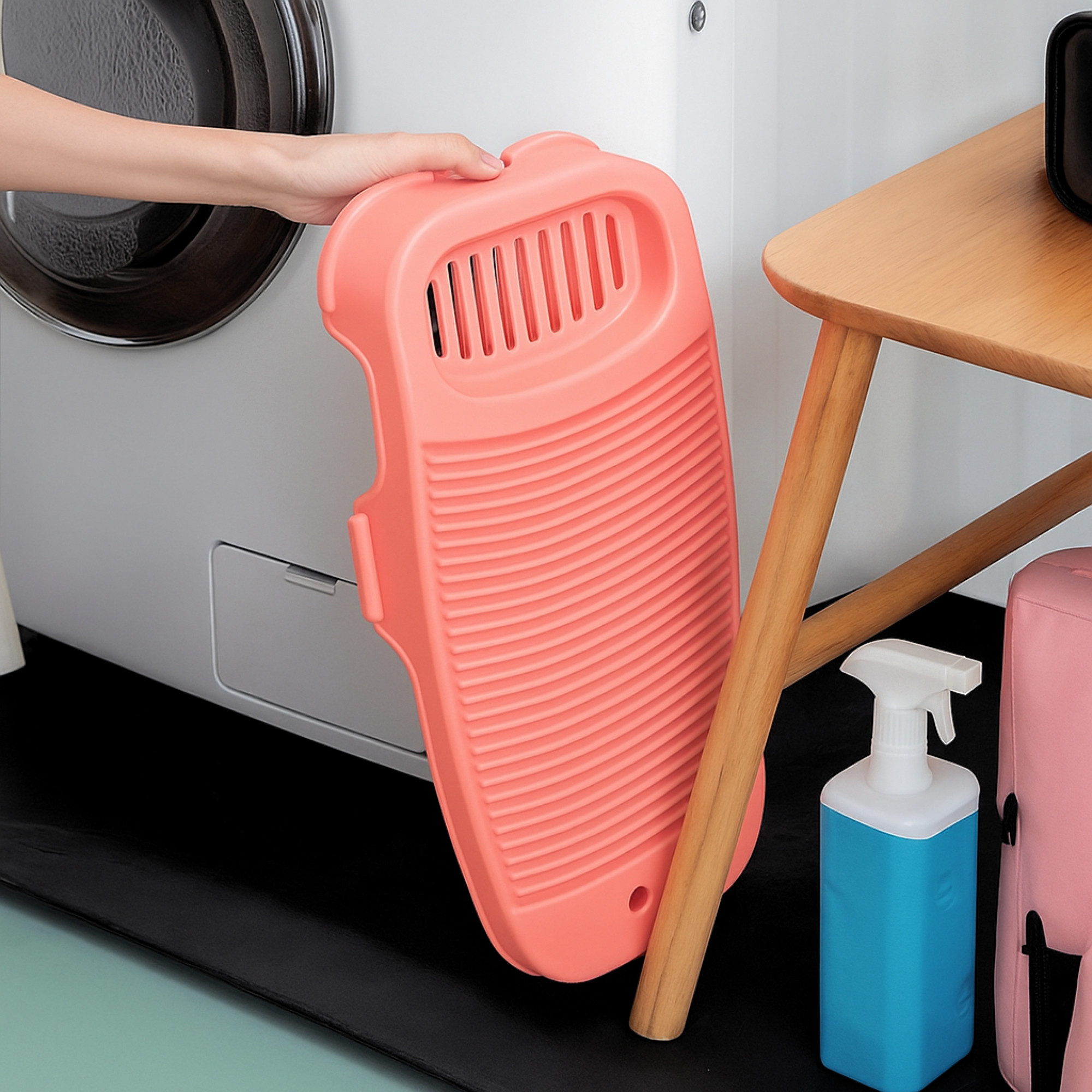 Kuber Industries Plastic Hand Washboard for Washing Clothes with Soap Holder  Mini Wash Board for Clothes  Laundry Cleaning Tool for Kids Handkerchief Socks and Dresses  Pink