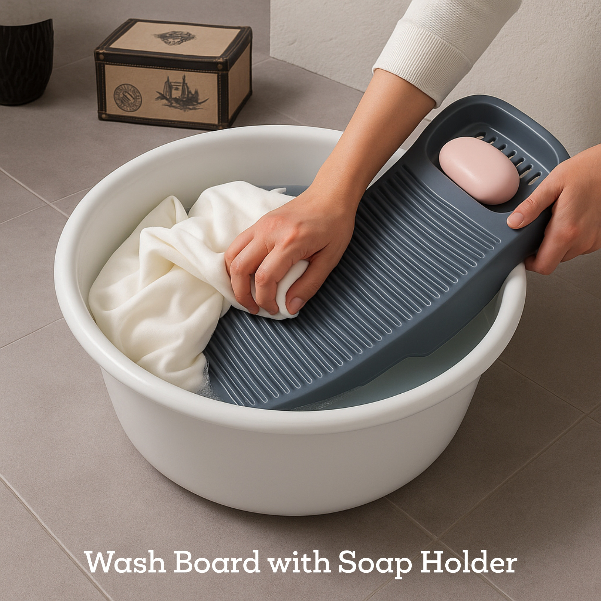 Kuber Industries Plastic Hand Washboard for Washing Clothes with Soap Holder  Mini Wash Board for Clothes  Laundry Cleaning Tool for Kids Handkerchief Socks and Dresses  Grey