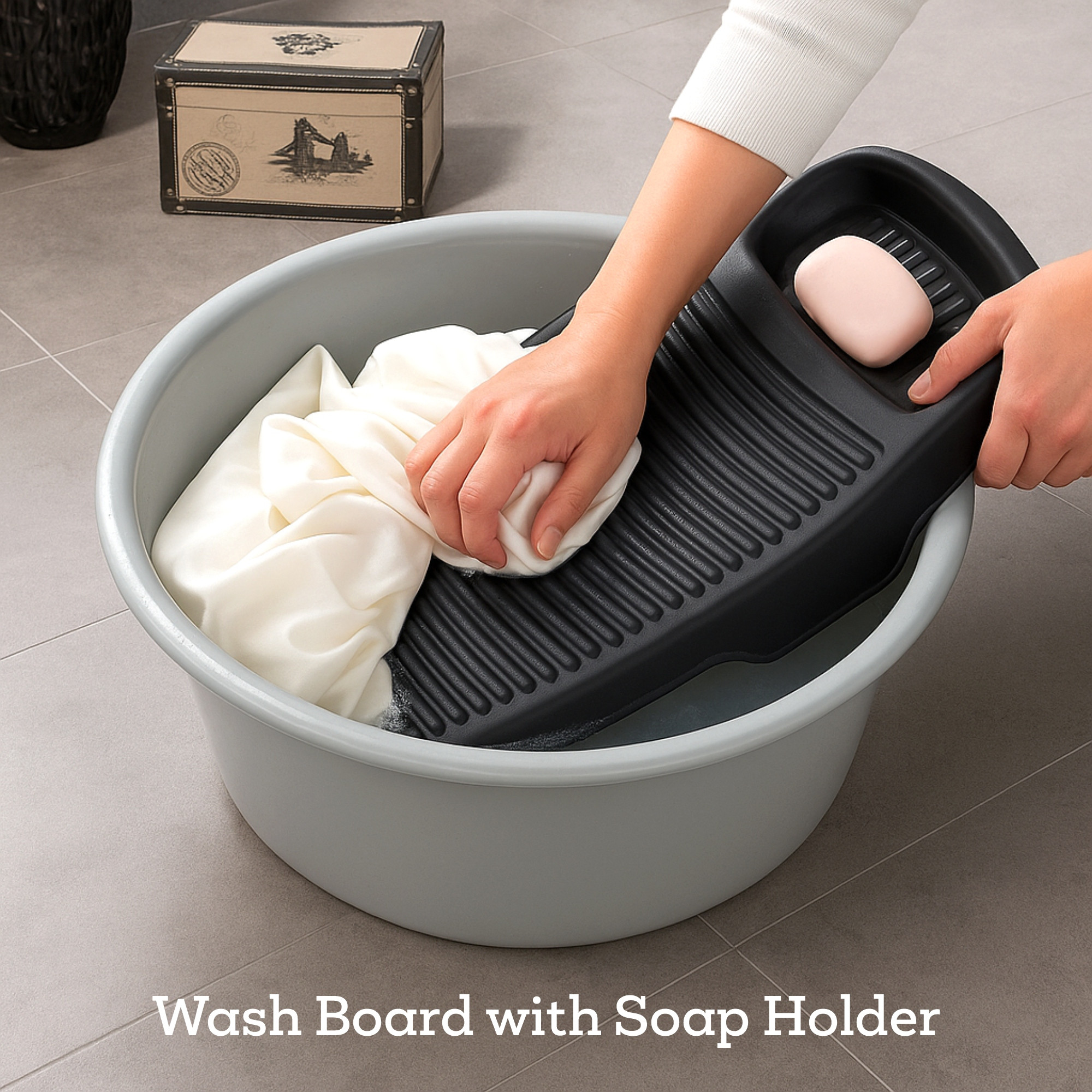 Kuber Industries Plastic Hand Washboard for Washing Clothes with Soap Holder  Mini Wash Board for Clothes  Laundry Cleaning Tool for Kids Handkerchief Socks and Dresses  Black