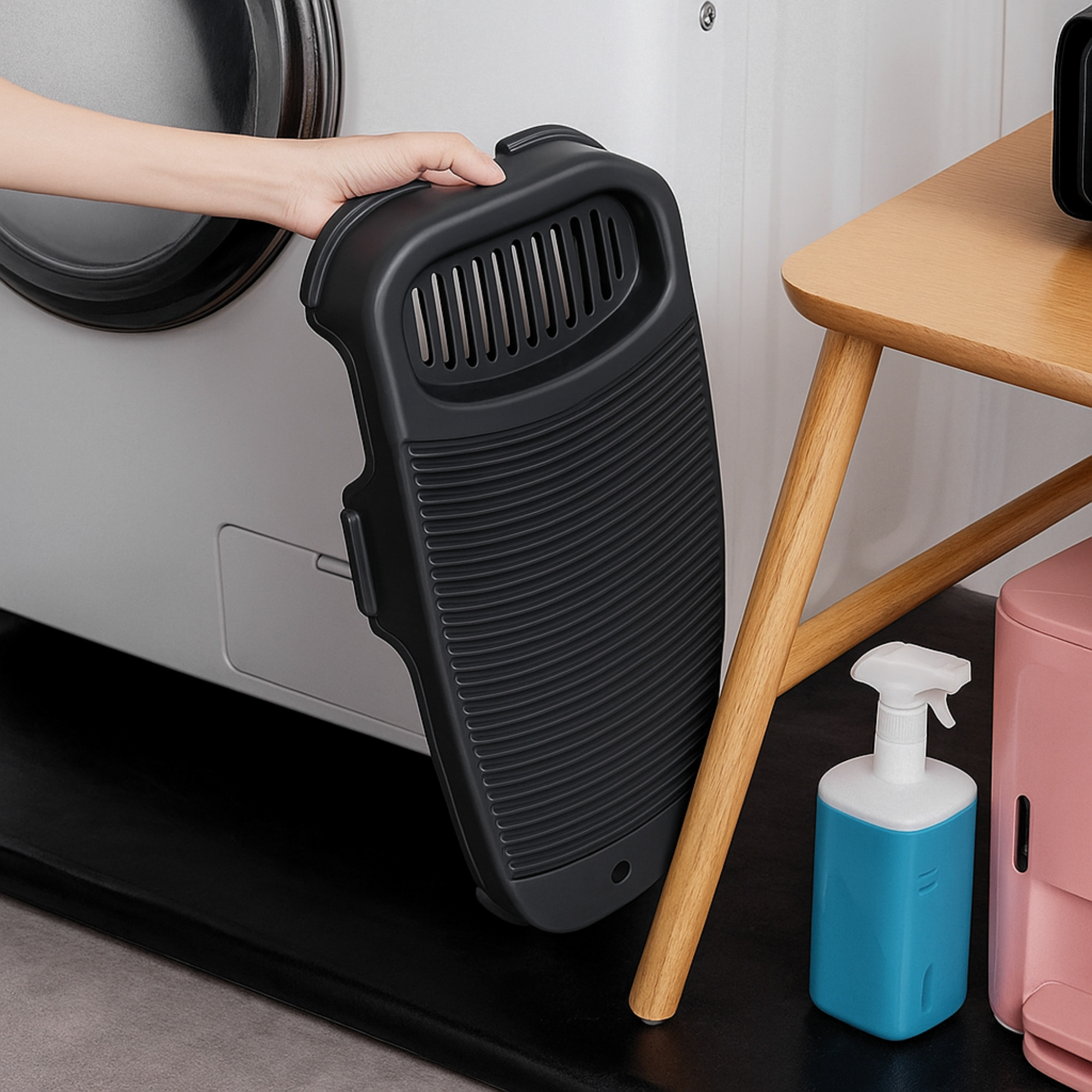 Kuber Industries Plastic Hand Washboard for Washing Clothes with Soap Holder  Mini Wash Board for Clothes  Laundry Cleaning Tool for Kids Handkerchief Socks and Dresses  Black