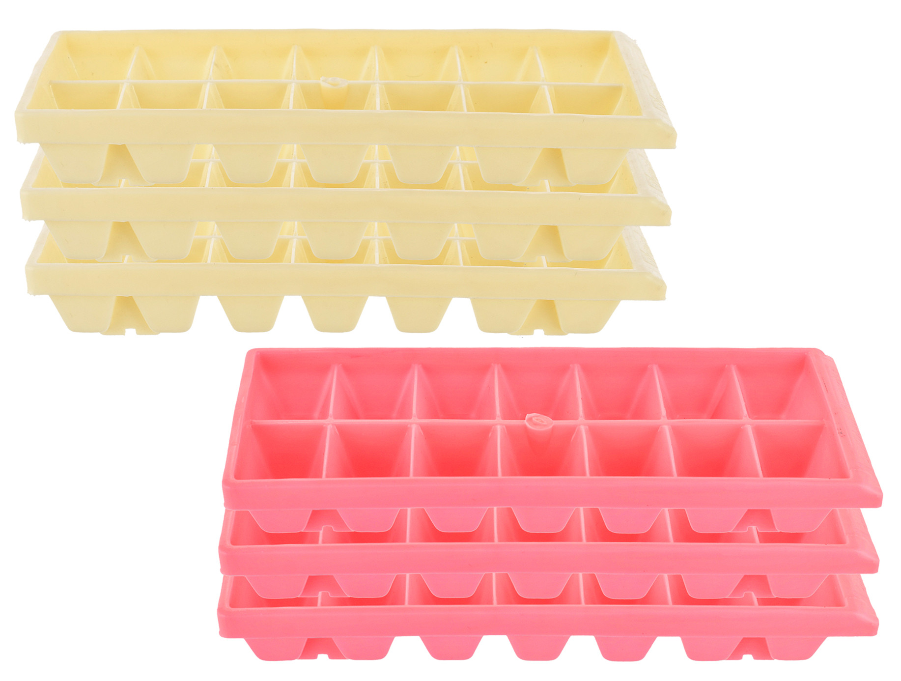 Kuber Industries Plastic Ice Cube Tray Set With 14 Section- (Cream & Pink)-HS43KUBMART25787