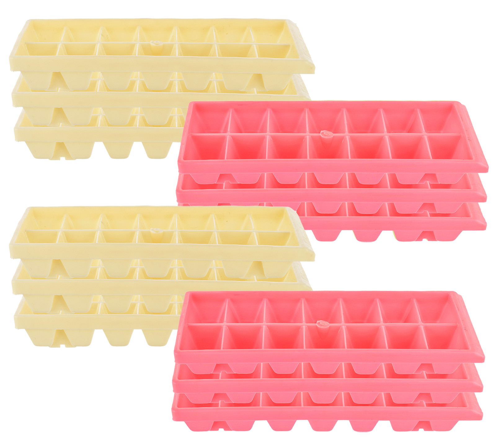 Kuber Industries Plastic Ice Cube Tray Set With 14 Section- (Cream & Pink)-HS43KUBMART25787