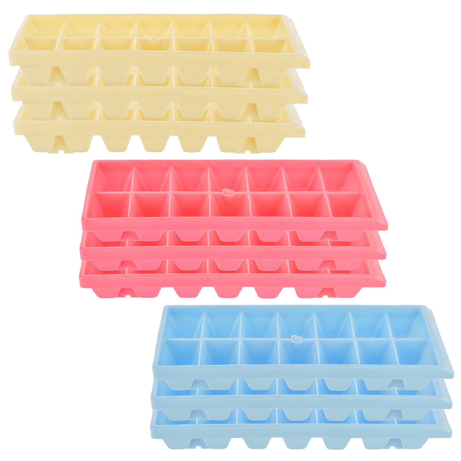 Kuber Industries Plastic Ice Cube Tray Set With 14 Section- Pack of 9 (Cream & Pink & Blue)-HS43KUBMART25803