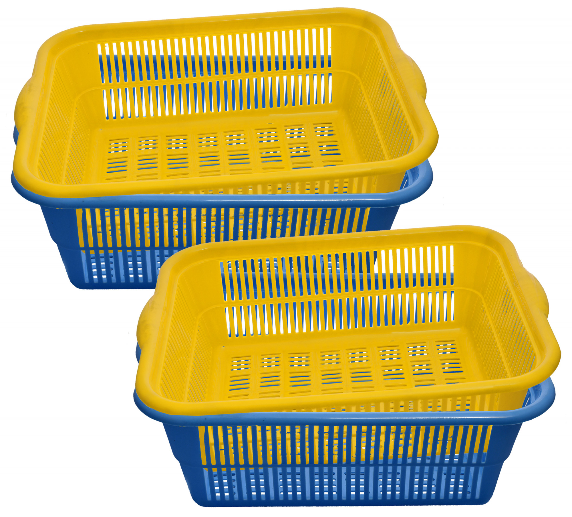 Kuber Industries Plastic Kitchen Dish Rack Drainer Vegetables And Fruits Basket Dish Rack Multipurpose Organizers ,Small Size,Blue & Yellow