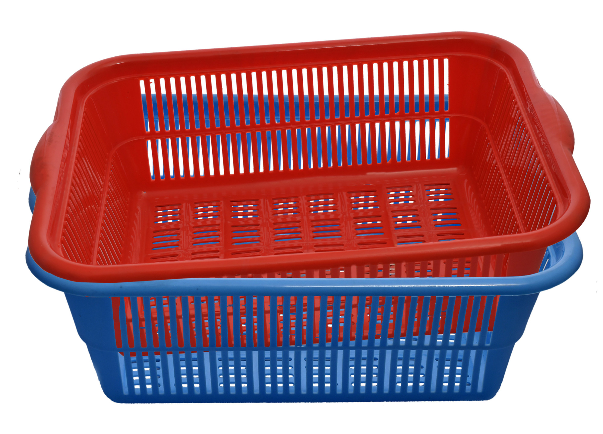 Kuber Industries Plastic Kitchen Dish Rack Drainer Vegetables And Fruits Basket Dish Rack Multipurpose Organizers ,Medium Size,Blue & Red