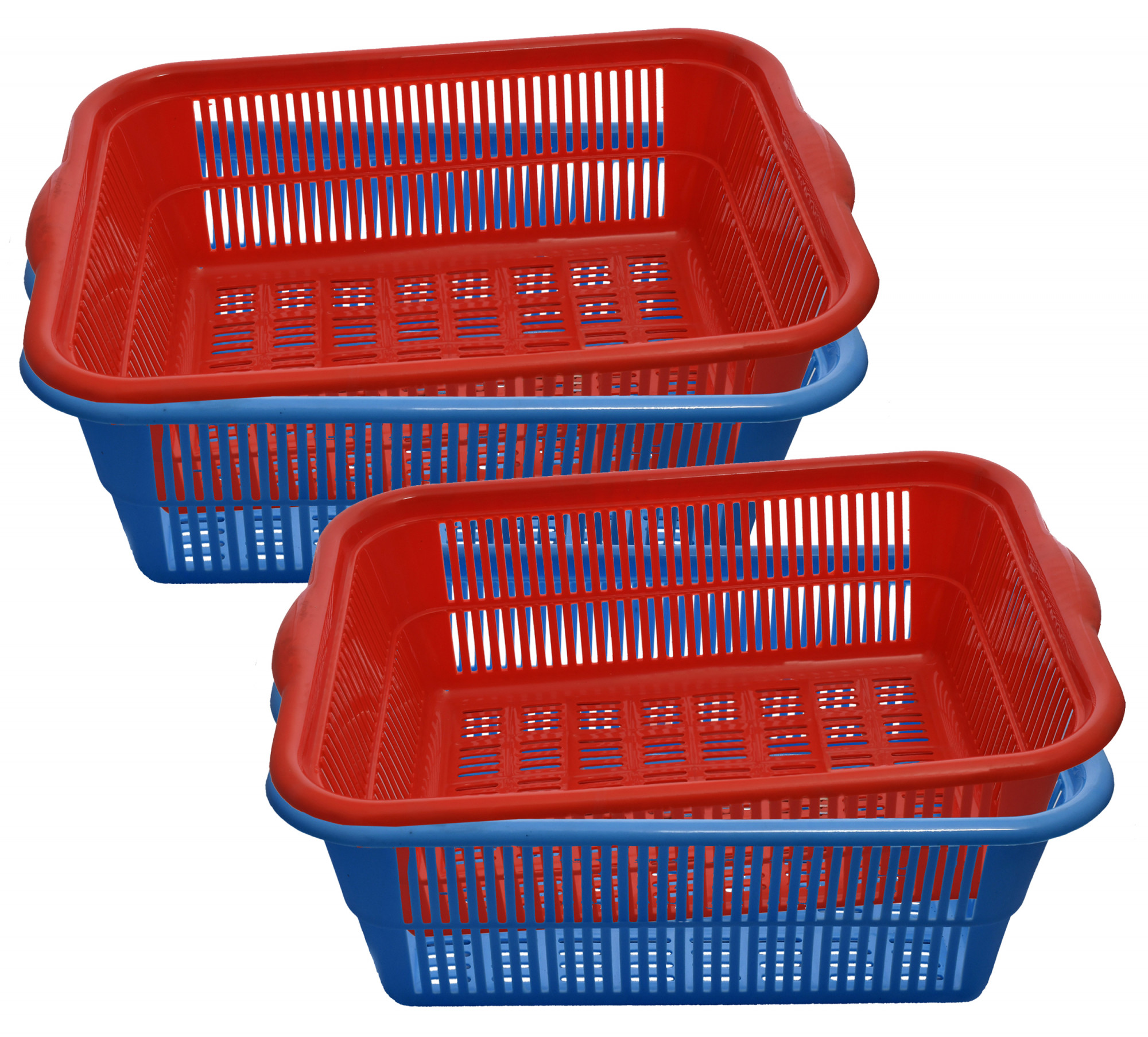 Kuber Industries Plastic Kitchen Dish Rack Drainer Vegetables And Fruits Basket Dish Rack Multipurpose Organizers ,Medium Size,Blue & Red