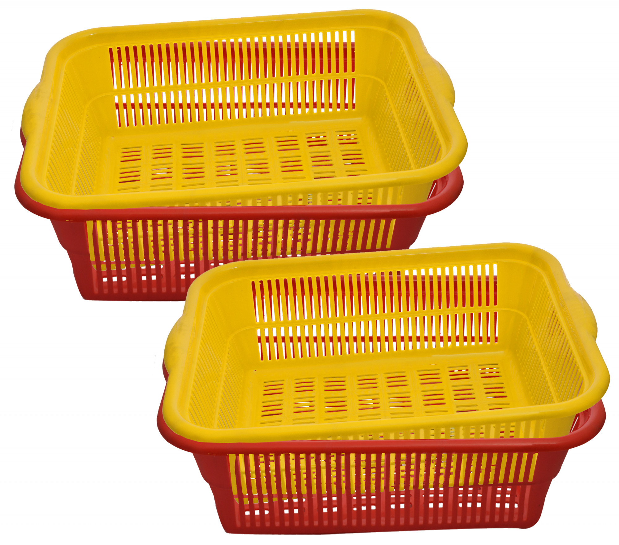 Kuber Industries Plastic Kitchen Dish Rack Drainer Vegetables And Fruits Basket Dish Rack Multipurpose Organizers ,Medium Size,Red & Yellow