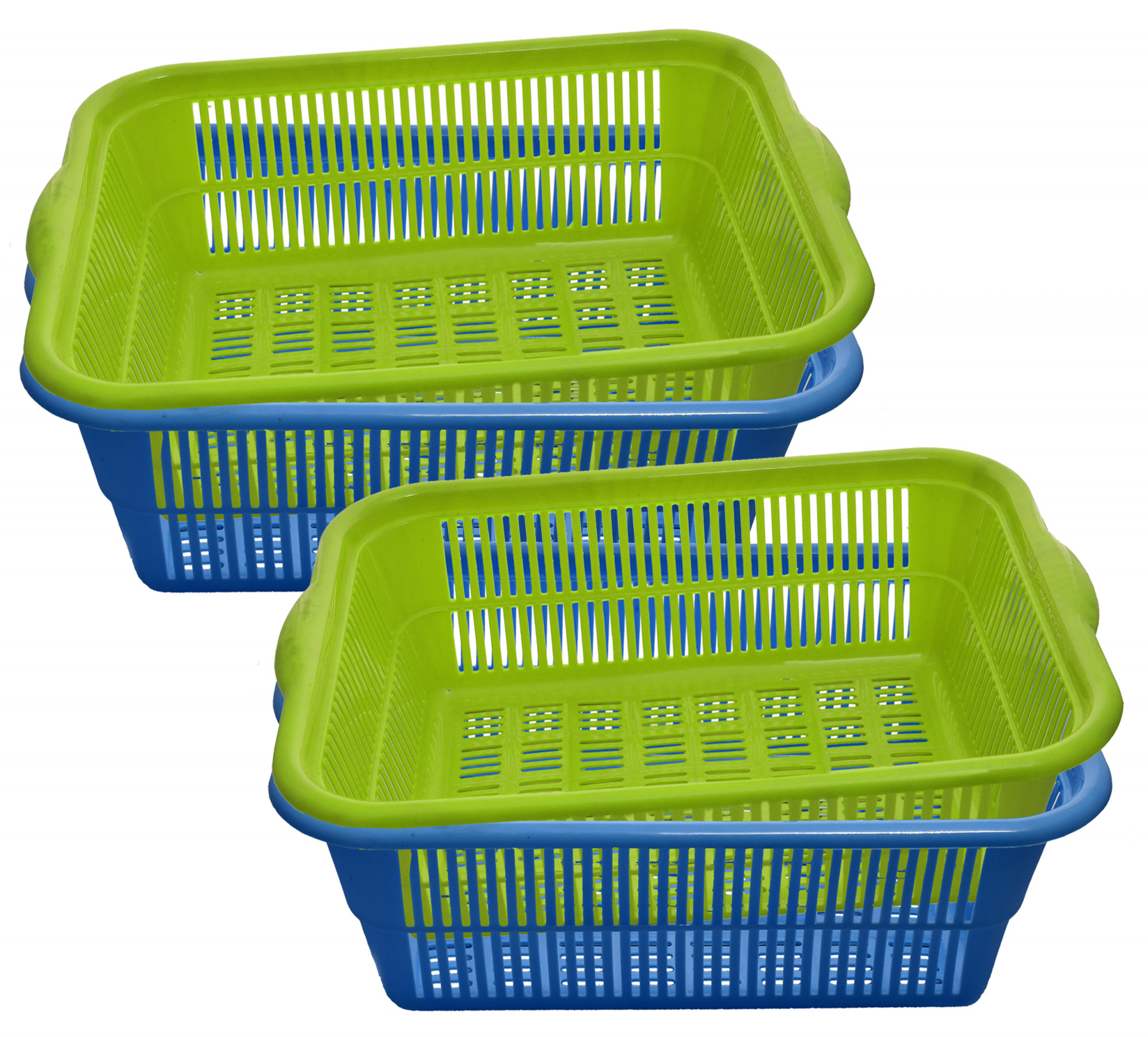 Kuber Industries Plastic Kitchen Medium Size Dish Rack Drainer Vegetables And Fruits Washing Basket Dish Rack Multipurpose Organizers (Green & Blue)-KUBMART708