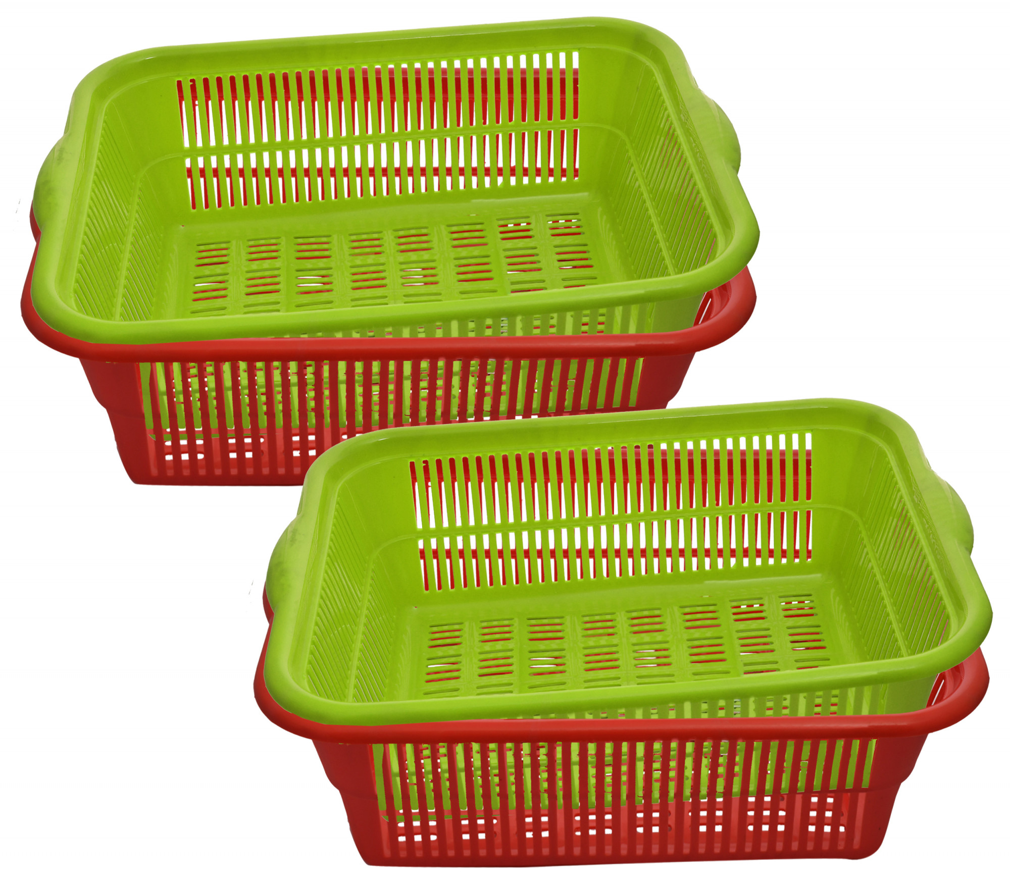 Kuber Industries Plastic Kitchen Medium Size Dish Rack Drainer Vegetables And Fruits Washing Basket Dish Rack Multipurpose Organizers (Green & Red)-KUBMART710