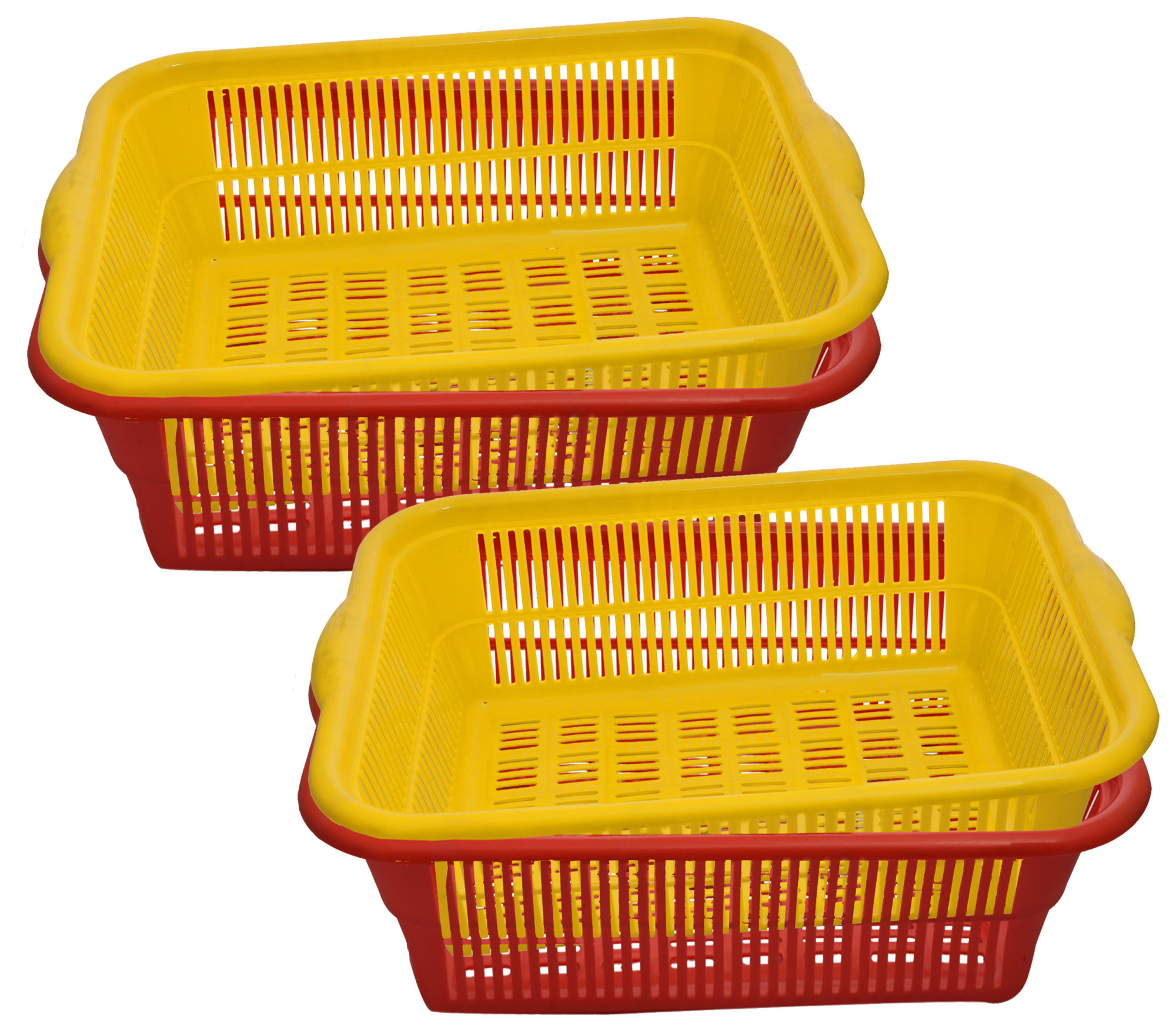 Kuber Industries Plastic Kitchen Medium Size Dish Rack Drainer Vegetables And Fruits Washing Basket Dish Rack Multipurpose Organizers (Red & Yellow)-KUBMART718