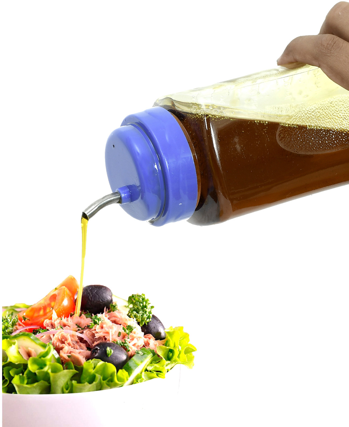 Kuber Industries Plastic Leakproof Drop Oil Bottle Olive Oil Dispenser for Kitchen Storage Container,1 Ltr (Grey)