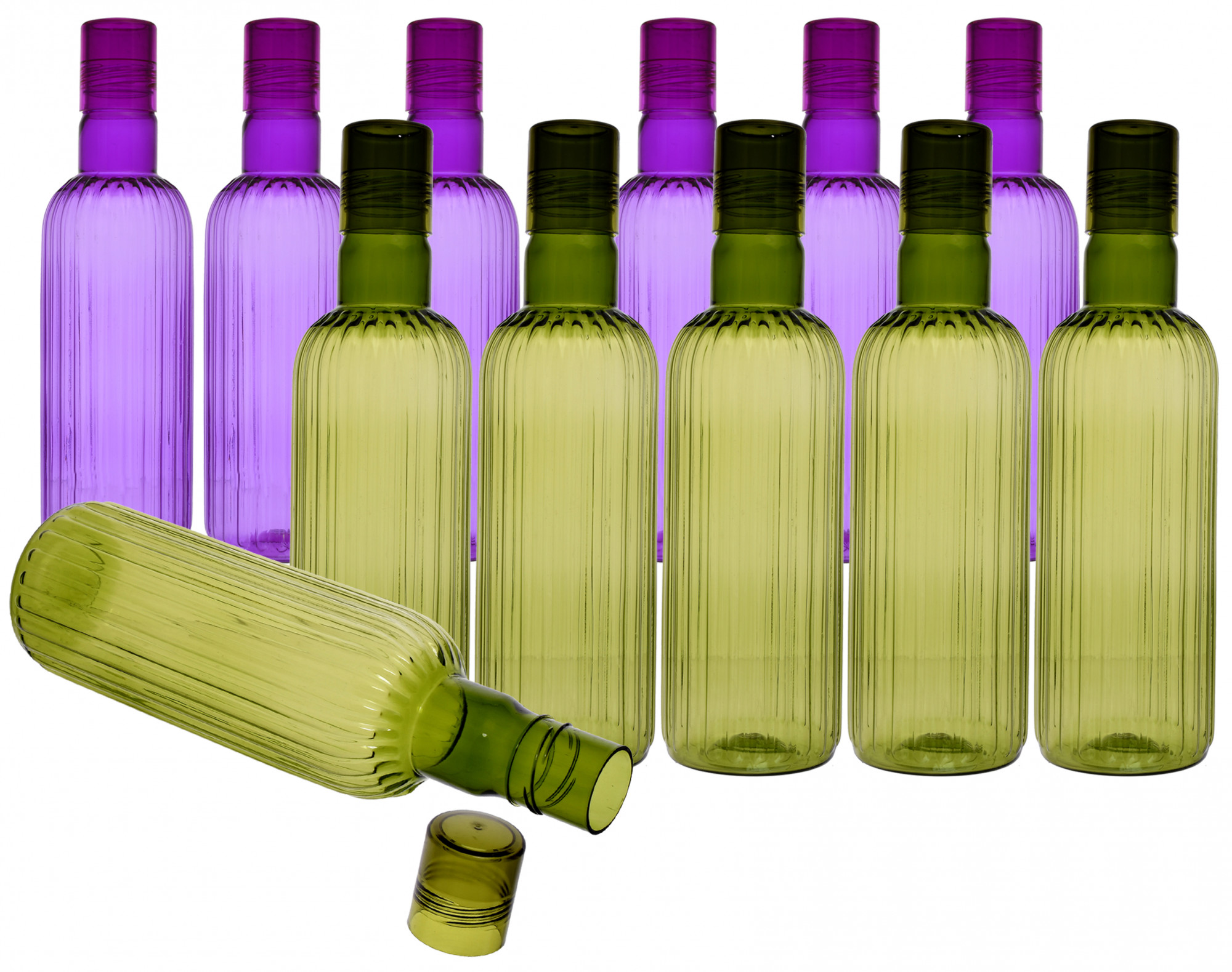 Kuber Industries Plastic Lenia Fridge Water Bottle Set with Lid (1000ml, Purple & Green)-KUBMART488