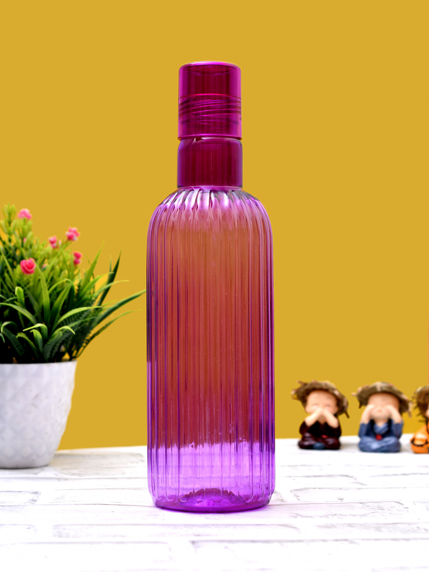 Kuber Industries Plastic Lenia Fridge Water Bottle Set with Lid (1000ml, Purple)-KUBMART472