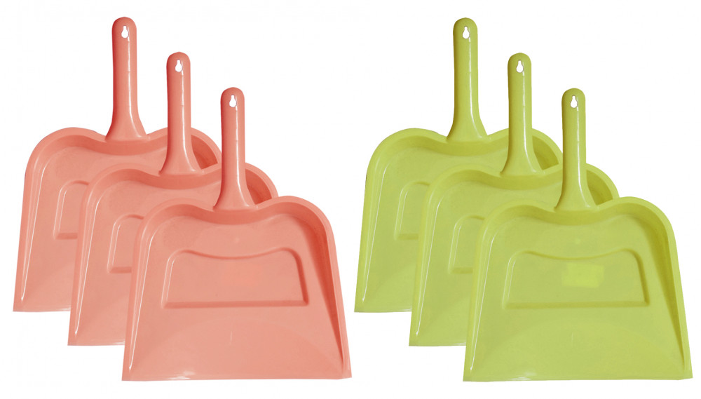 Kuber Industries Plastic Lightweight 12&quot; Dustpan With Comfort Grip Handle for Easy Sweep Broom, Pack of 6 (Pink &amp; Green)