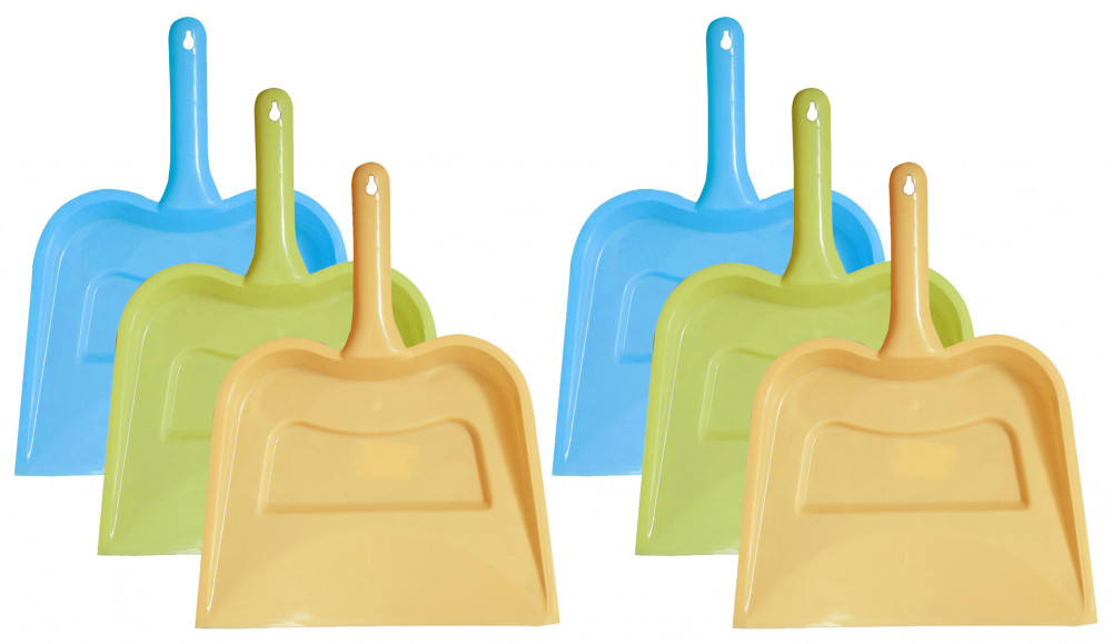 Kuber Industries Plastic Lightweight 12&quot; Dustpan With Comfort Grip Handle for Easy Sweep Broom, Pack of 6 (Cream &amp; Green &amp; Blue)