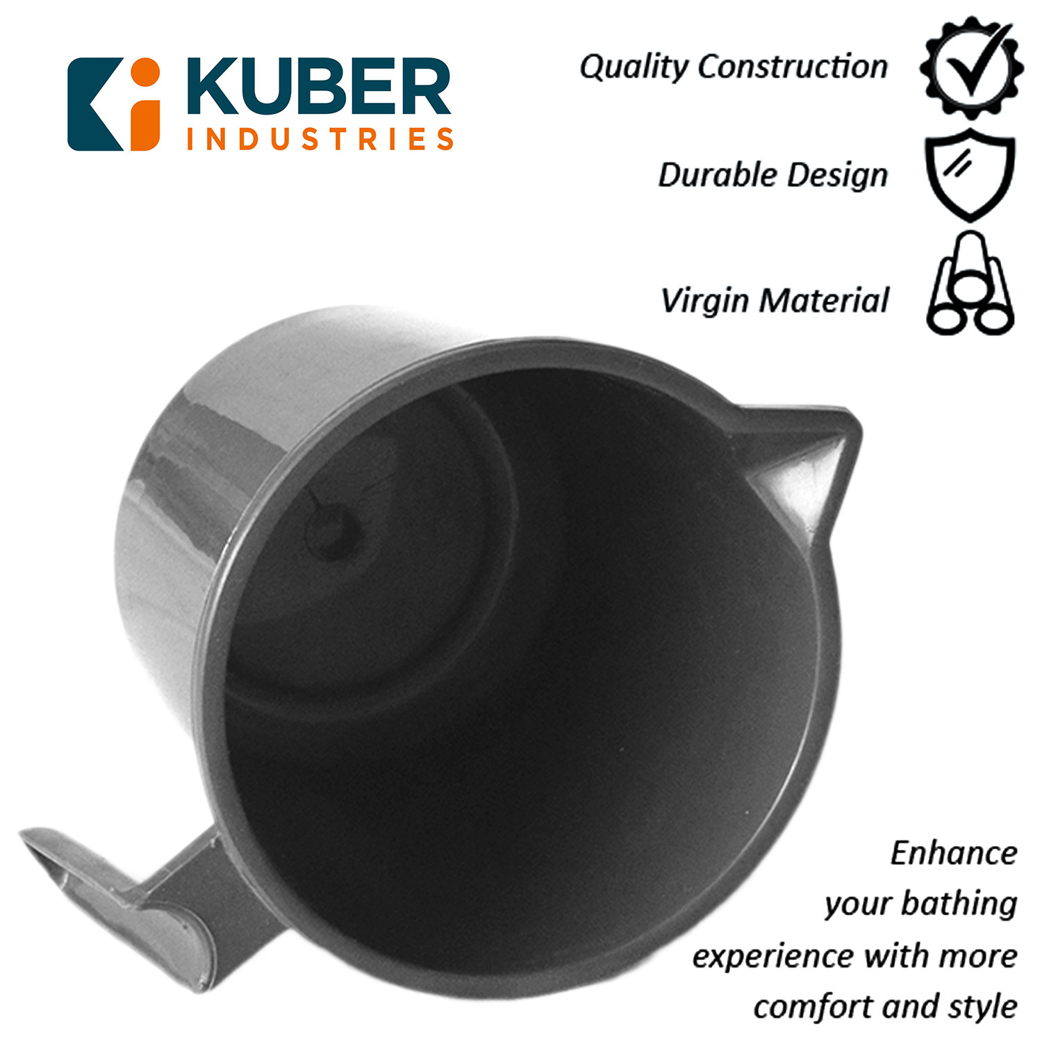 Kuber Industries Plastic Lightweight, Unbreakable Bathroom Mug 1.5 Litre- Pack of 2 (Grey) 54KM3905