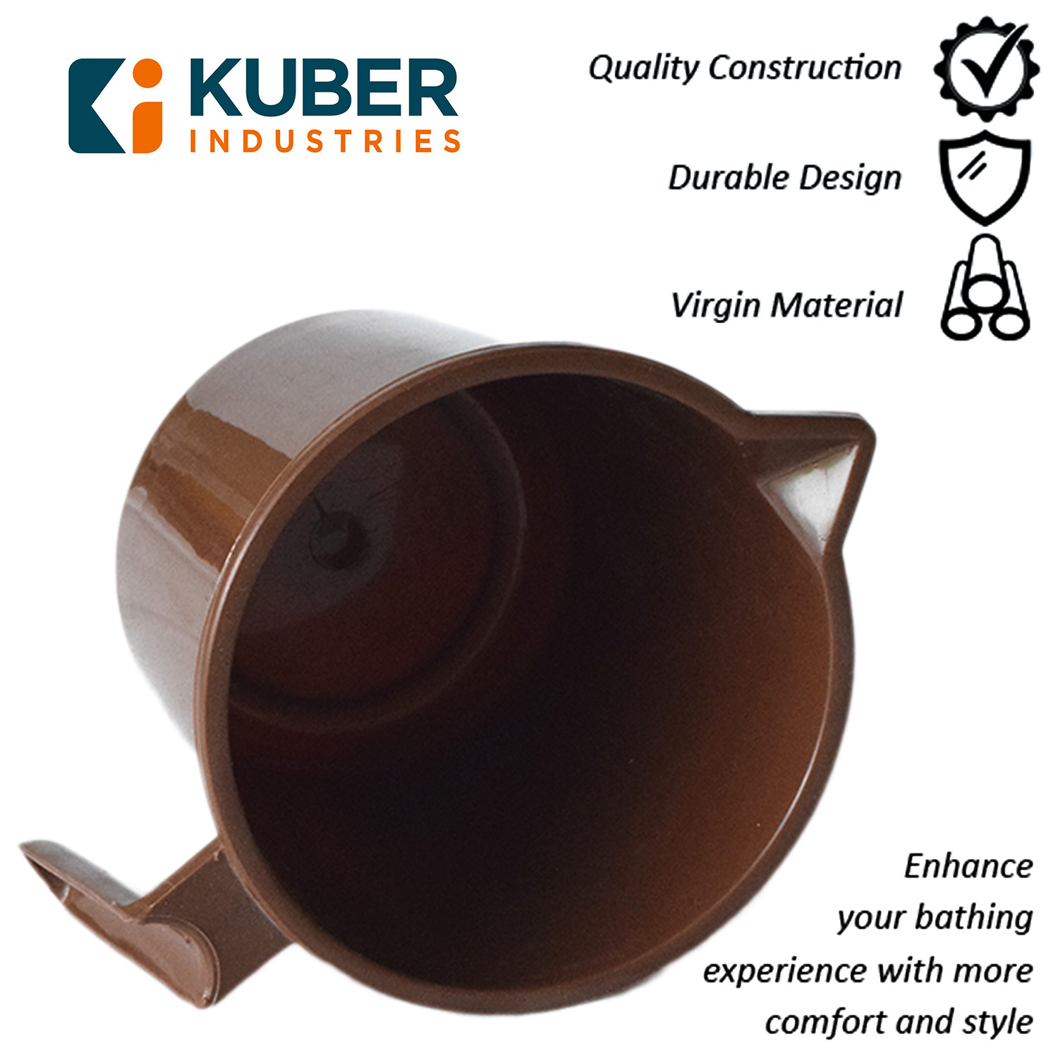 Kuber Industries Plastic Lightweight, Unbreakable Bathroom Mug 1.5 Litre (Brown) 54KM3913