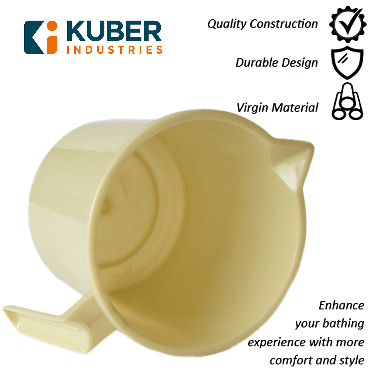 Kuber Industries Plastic Lightweight, Unbreakable Bathroom Mug 1.5 Litre (Cream) 54KM3909