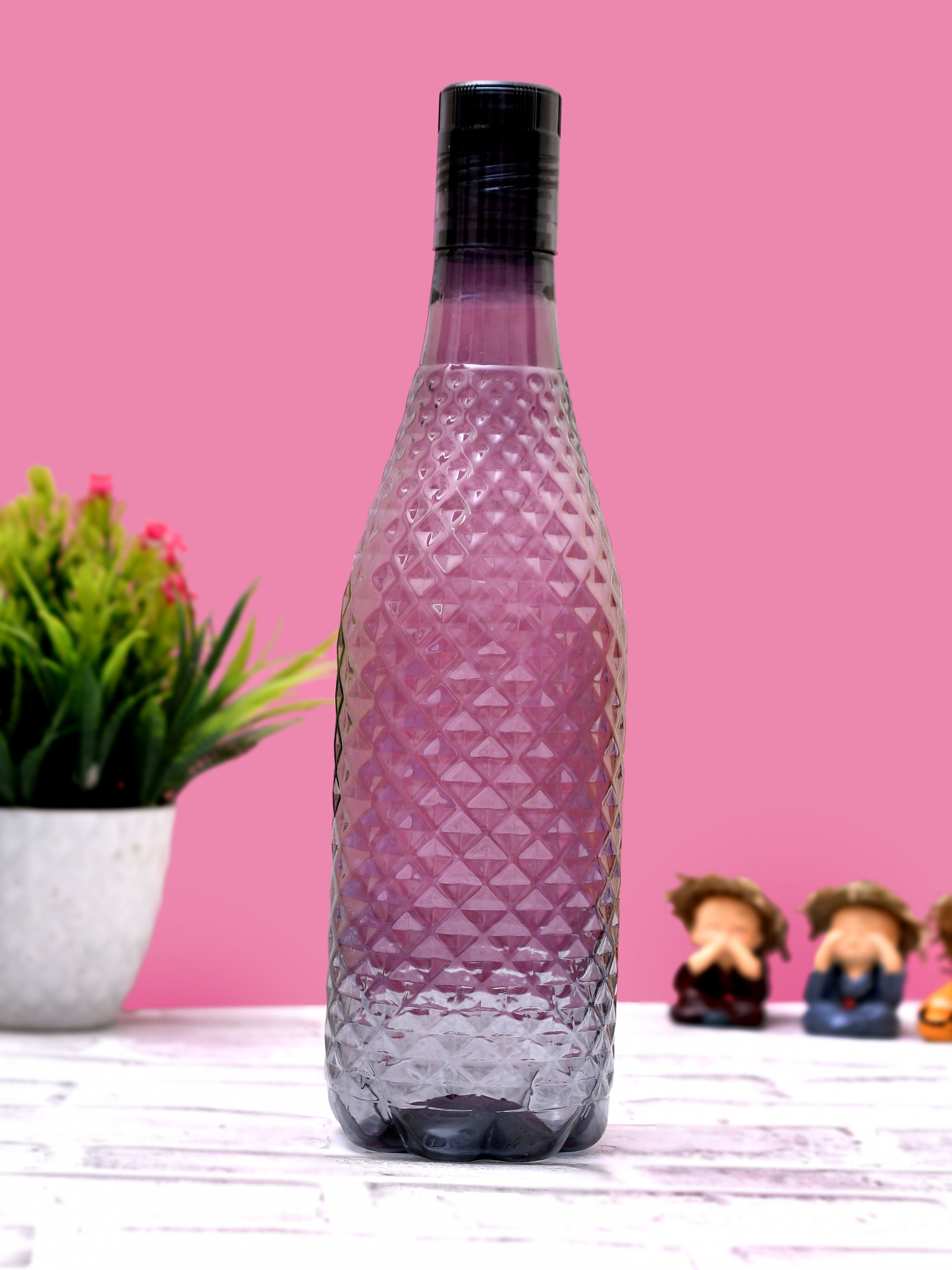 Kuber Industries Plastic Magna Fridge Water Bottle Set with Lid (1000ml, Pink & Black)-KUBMART468