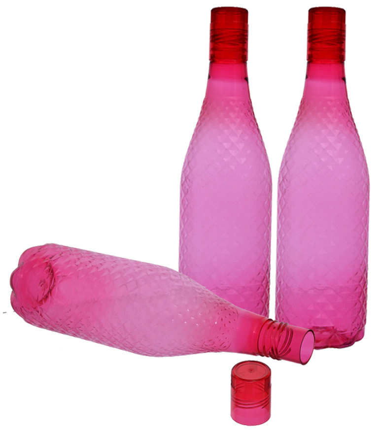 Kuber Industries Plastic Magna Fridge Water Bottle Set with Lid (1000ml, Pink)-KUBMART452