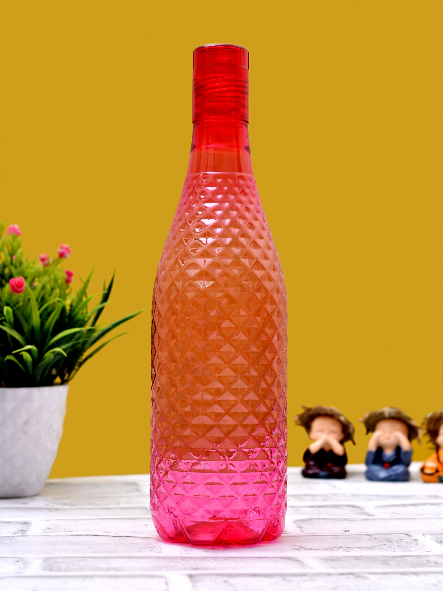 Kuber Industries Plastic Magna Fridge Water Bottle Set with Lid (1000ml, Pink)-KUBMART452