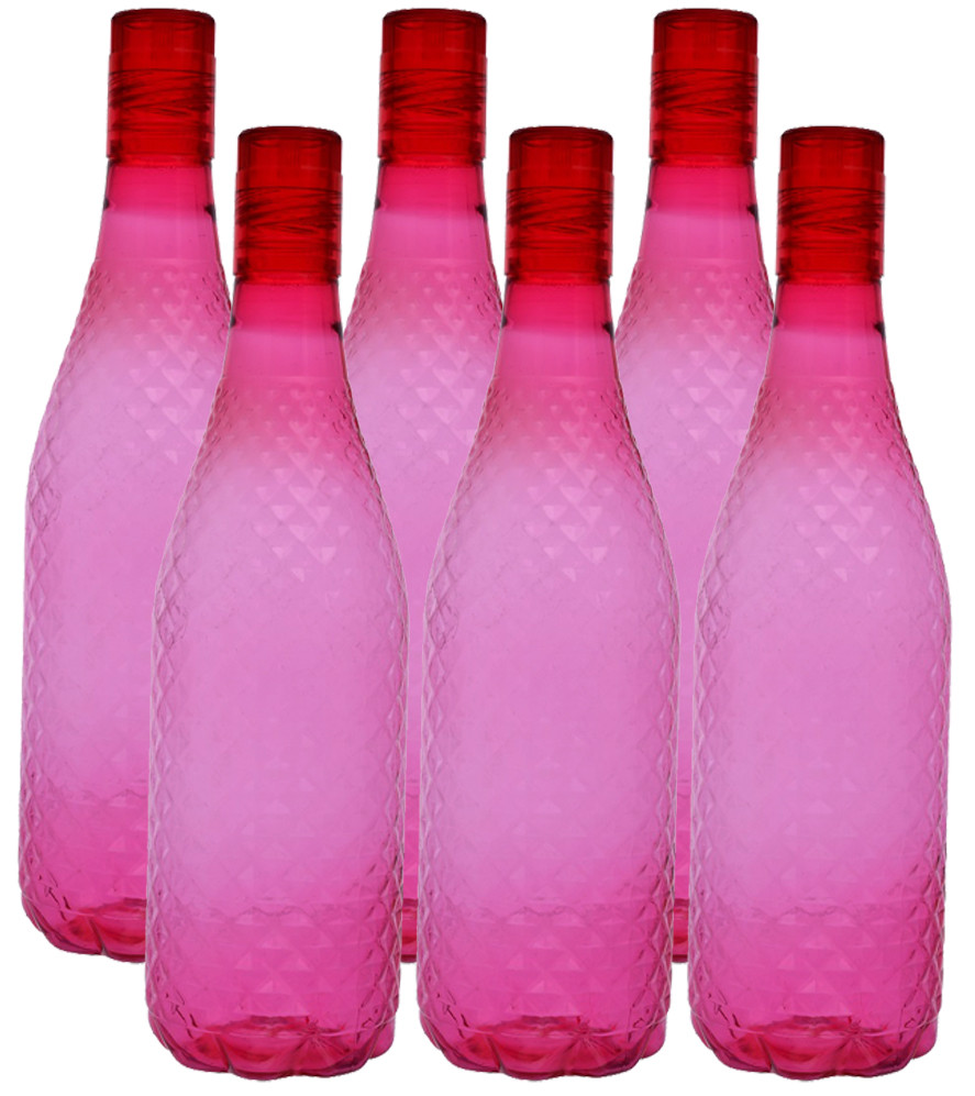 Kuber Industries Plastic Magna Fridge Water Bottle Set with Lid (1000ml, Pink)-KUBMART452