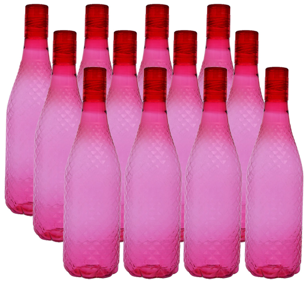 Kuber Industries Plastic Magna Fridge Water Bottle Set with Lid (1000ml, Pink)-KUBMART452