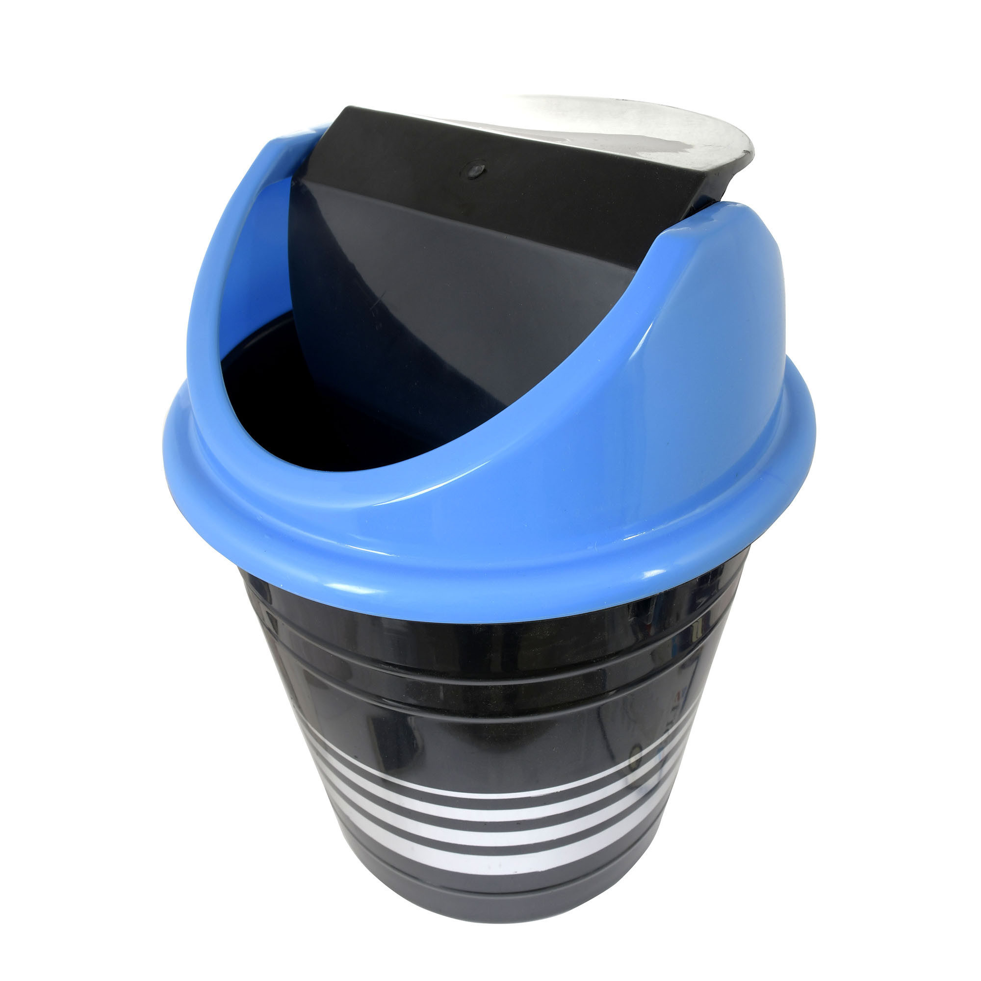 Kuber Industries Plastic Medium Size Swing Dustbin/ Swing Garbage Bin/ Waste Bin, 10 Liters (Black & Blue)
