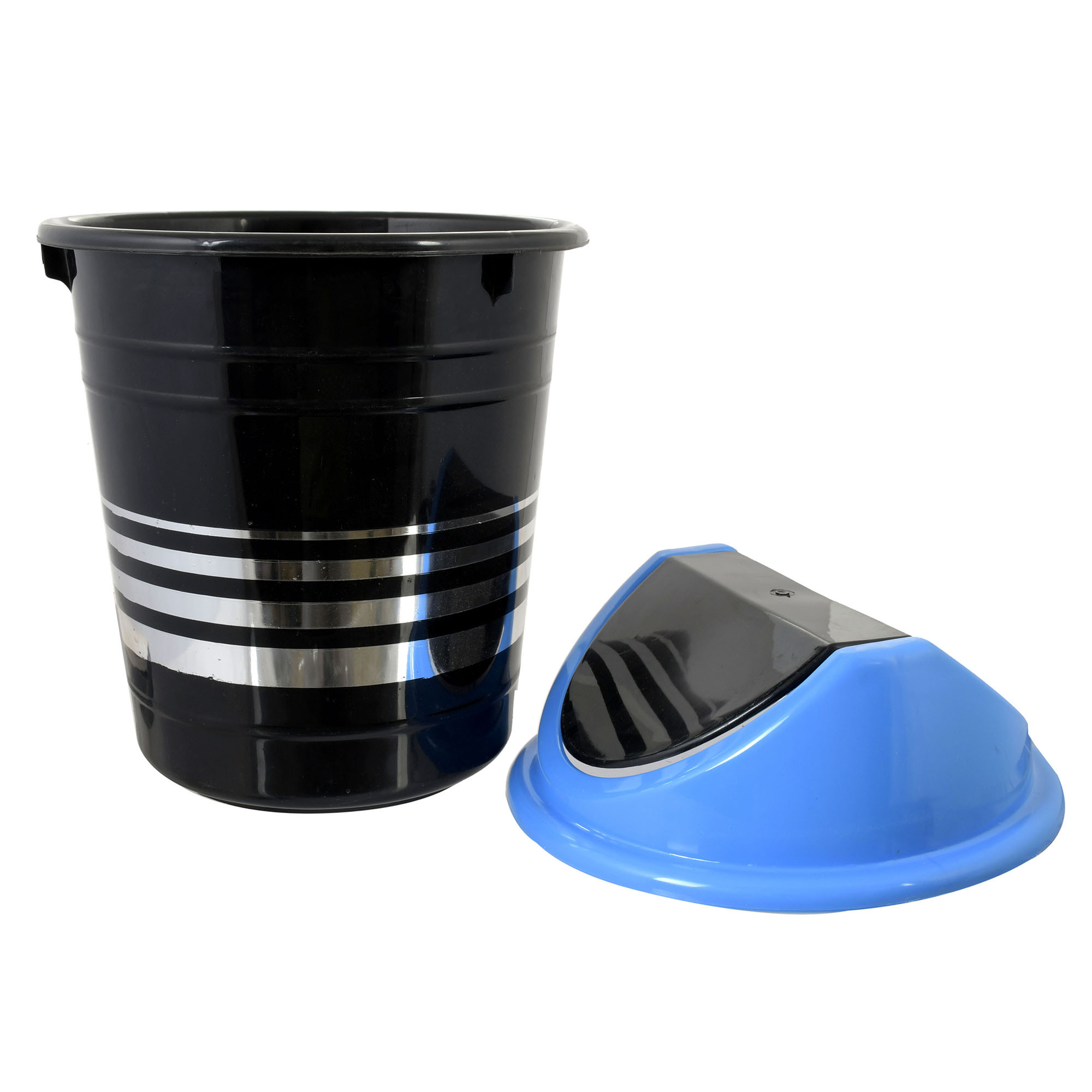 Kuber Industries Plastic Medium Size Swing Dustbin/ Swing Garbage Bin/ Waste Bin, 10 Liters (Black & Blue)