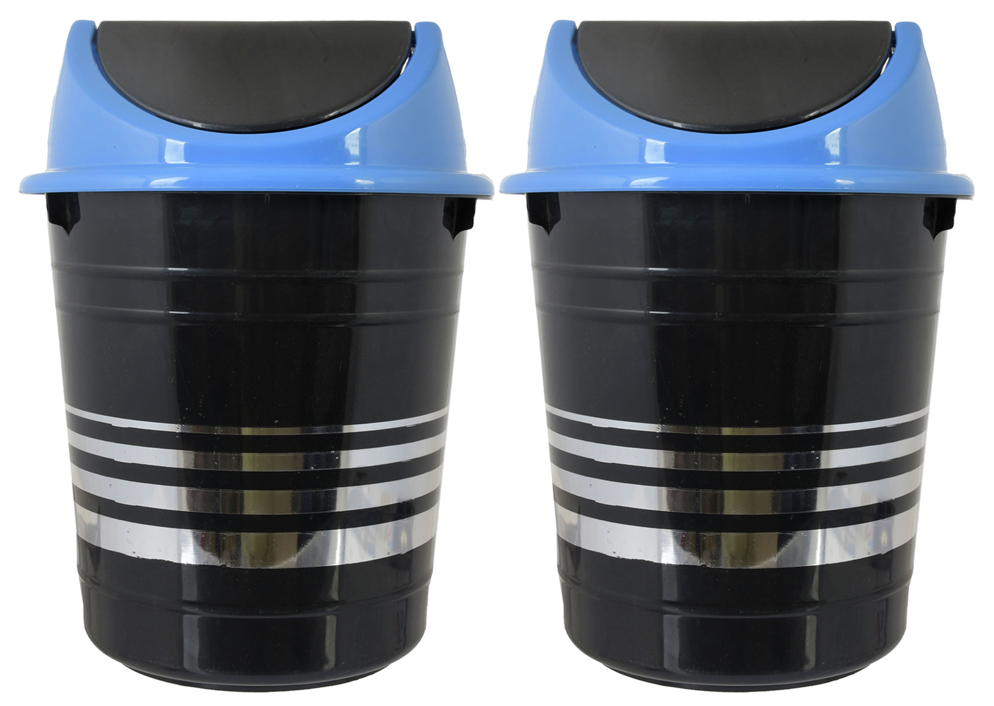 Kuber Industries Plastic Medium Size Swing Dustbin/ Swing Garbage Bin/ Waste Bin, 10 Liters (Black & Blue)