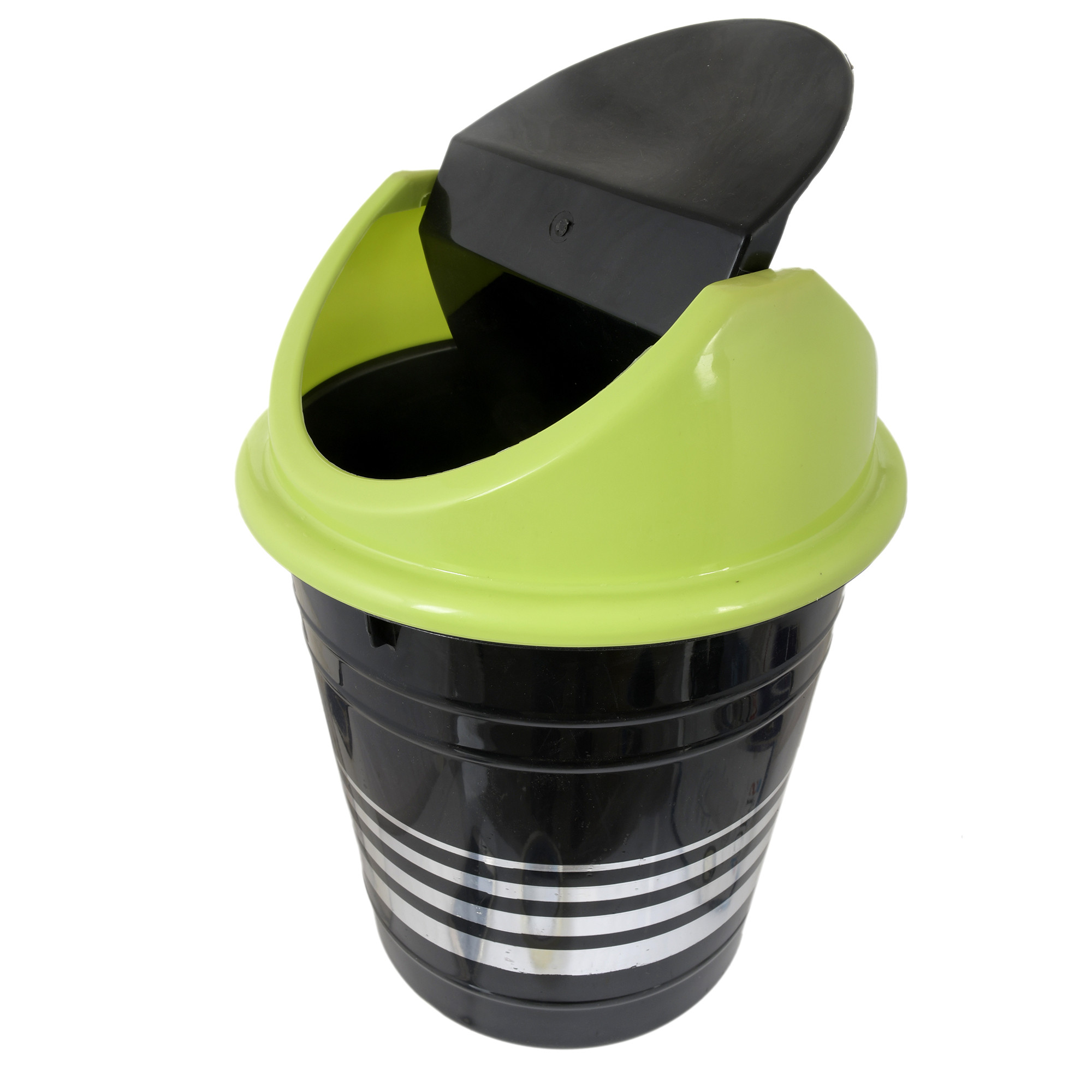 Kuber Industries Plastic Medium Size Swing Dustbin/ Swing Garbage Bin/ Waste Bin, 10 Liters (Black & Green)