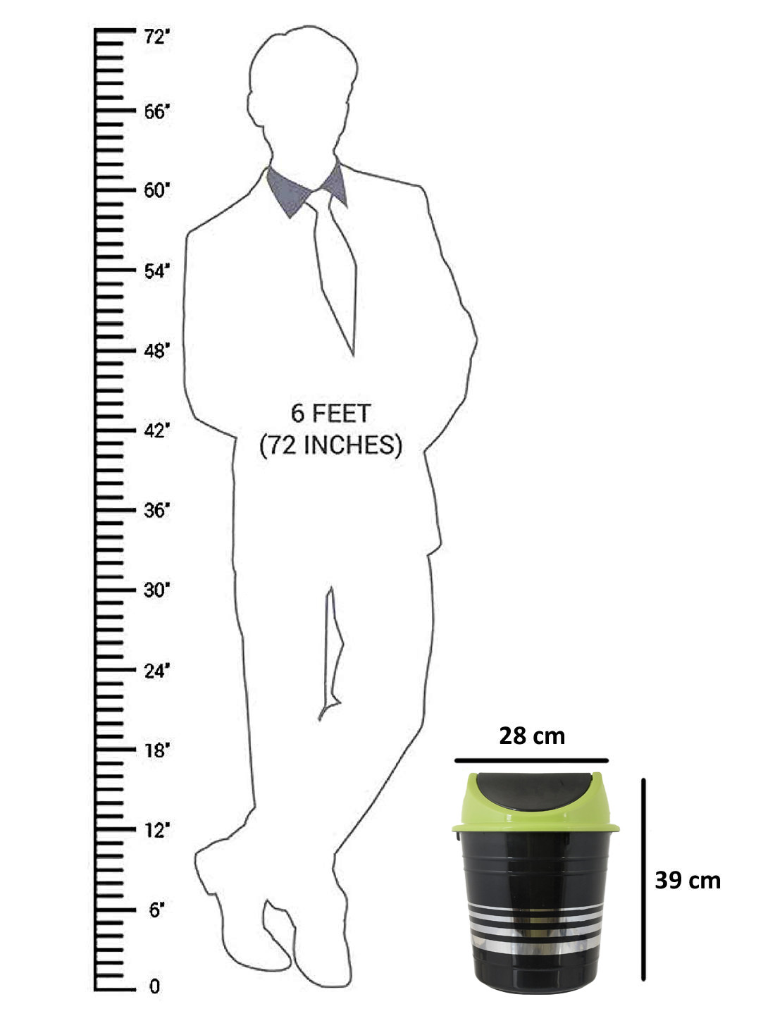 Kuber Industries Plastic Medium Size Swing Dustbin/ Swing Garbage Bin/ Waste Bin, 10 Liters (Black & Green)
