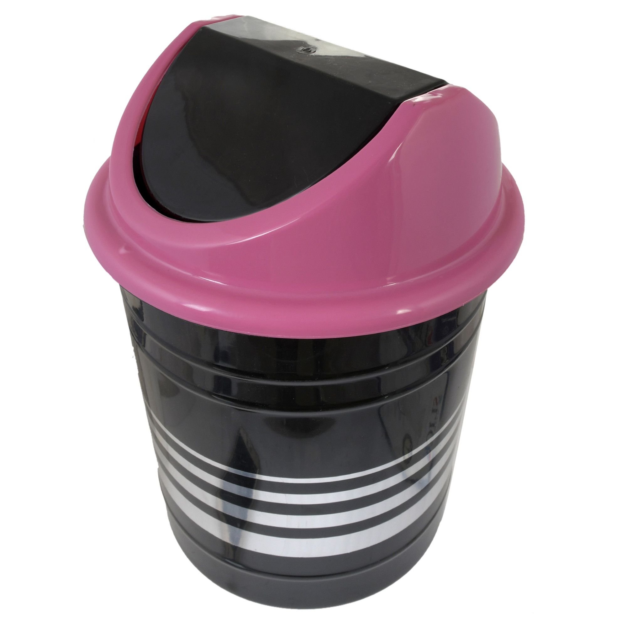 Kuber Industries Plastic Medium Size Swing Dustbin/ Swing Garbage Bin/ Waste Bin, 10 Liters (Black & Pink)