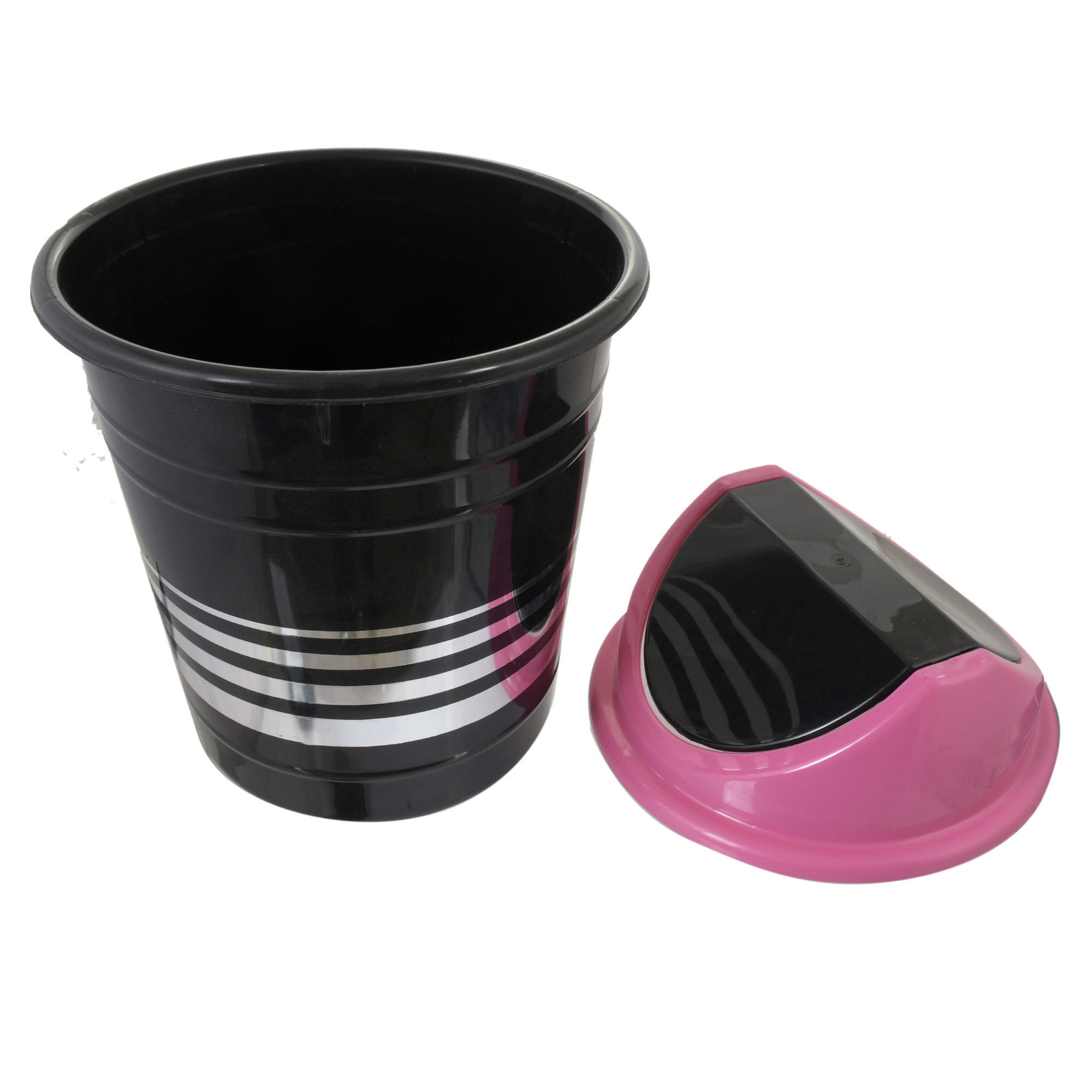 Kuber Industries Plastic Medium Size Swing Dustbin/ Swing Garbage Bin/ Waste Bin, 10 Liters (Black & Pink)