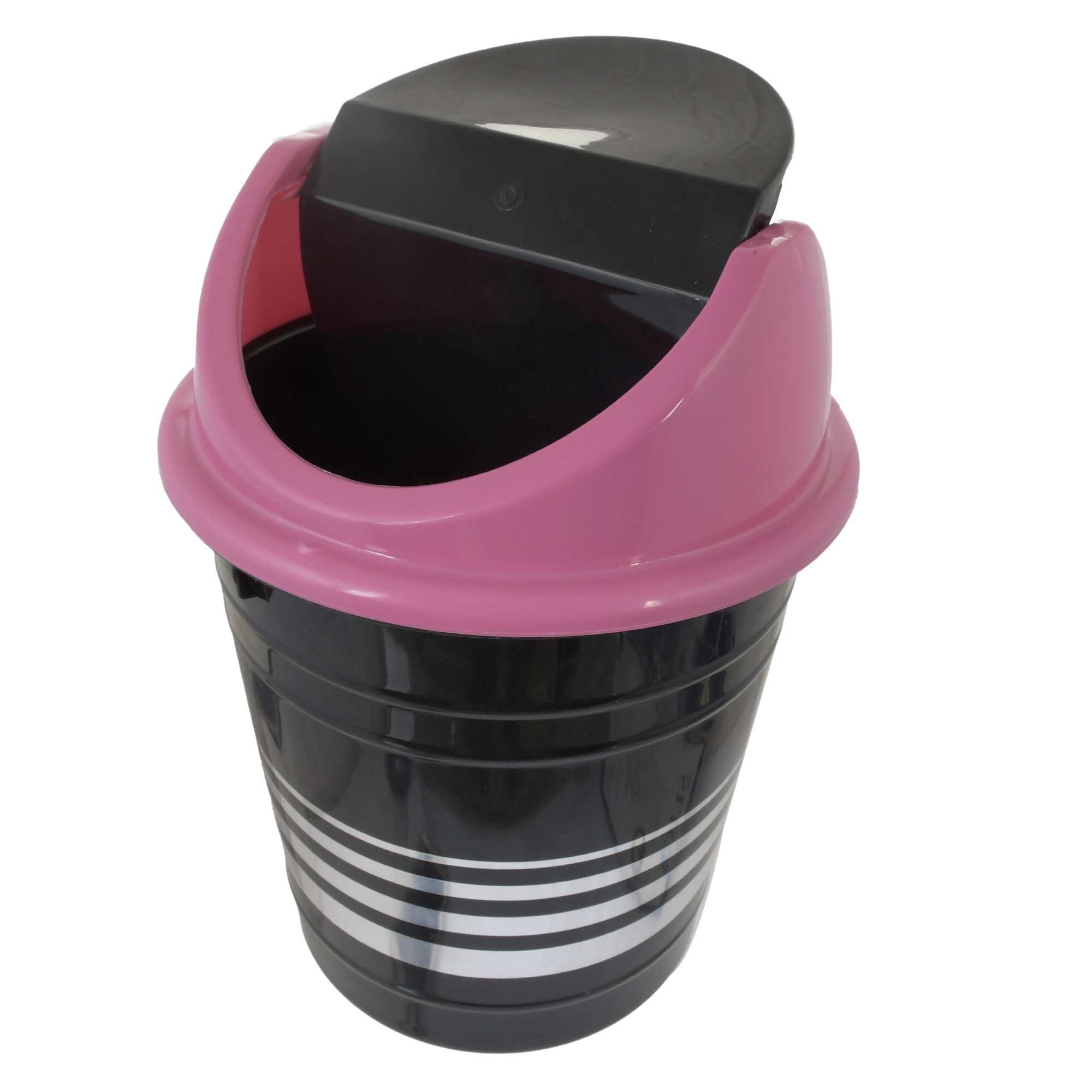 Kuber Industries Plastic Medium Size Swing Dustbin/ Swing Garbage Bin/ Waste Bin, 10 Liters (Black & Pink)