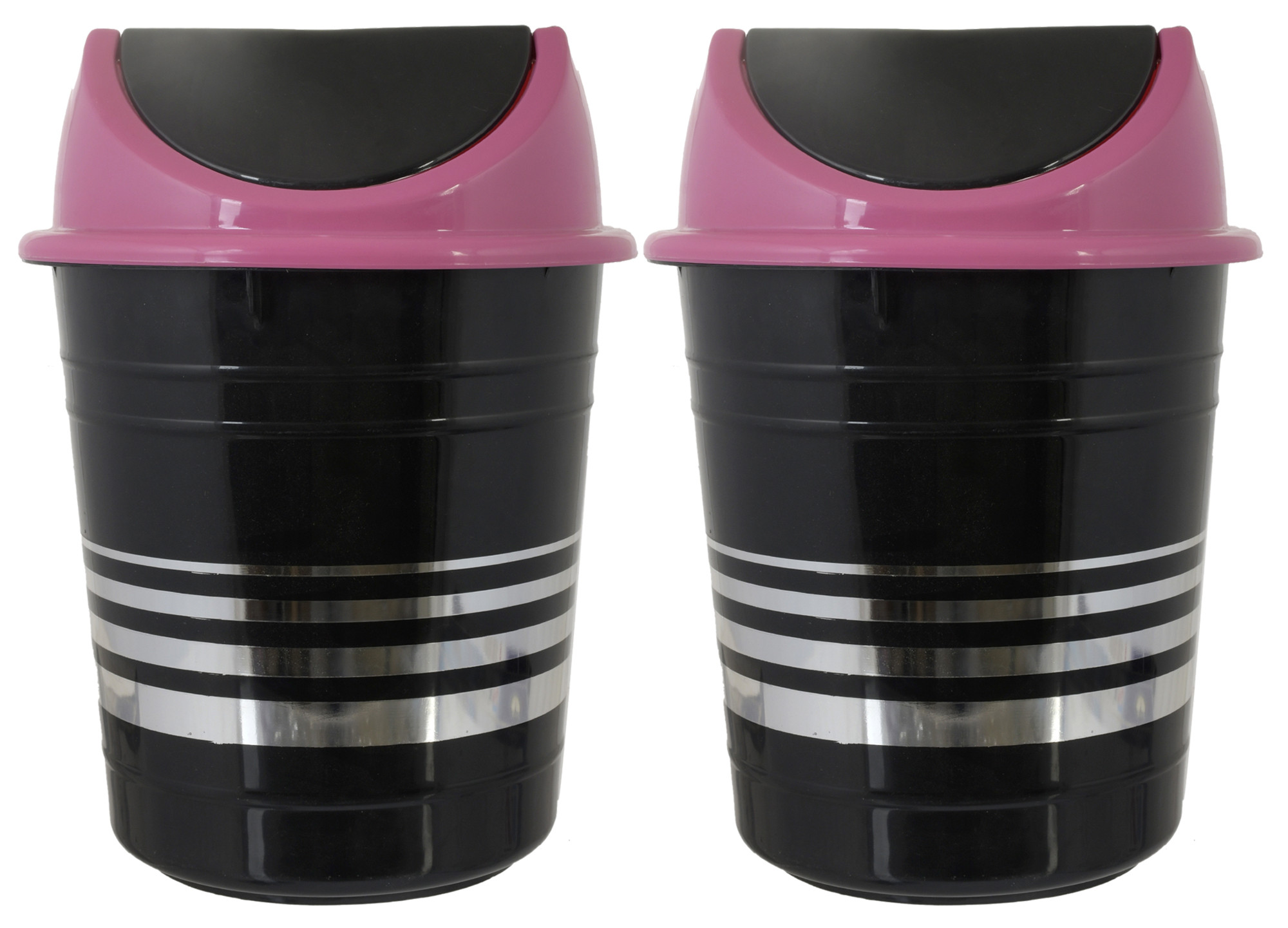 Kuber Industries Plastic Medium Size Swing Dustbin/ Swing Garbage Bin/ Waste Bin, 10 Liters (Black & Pink)
