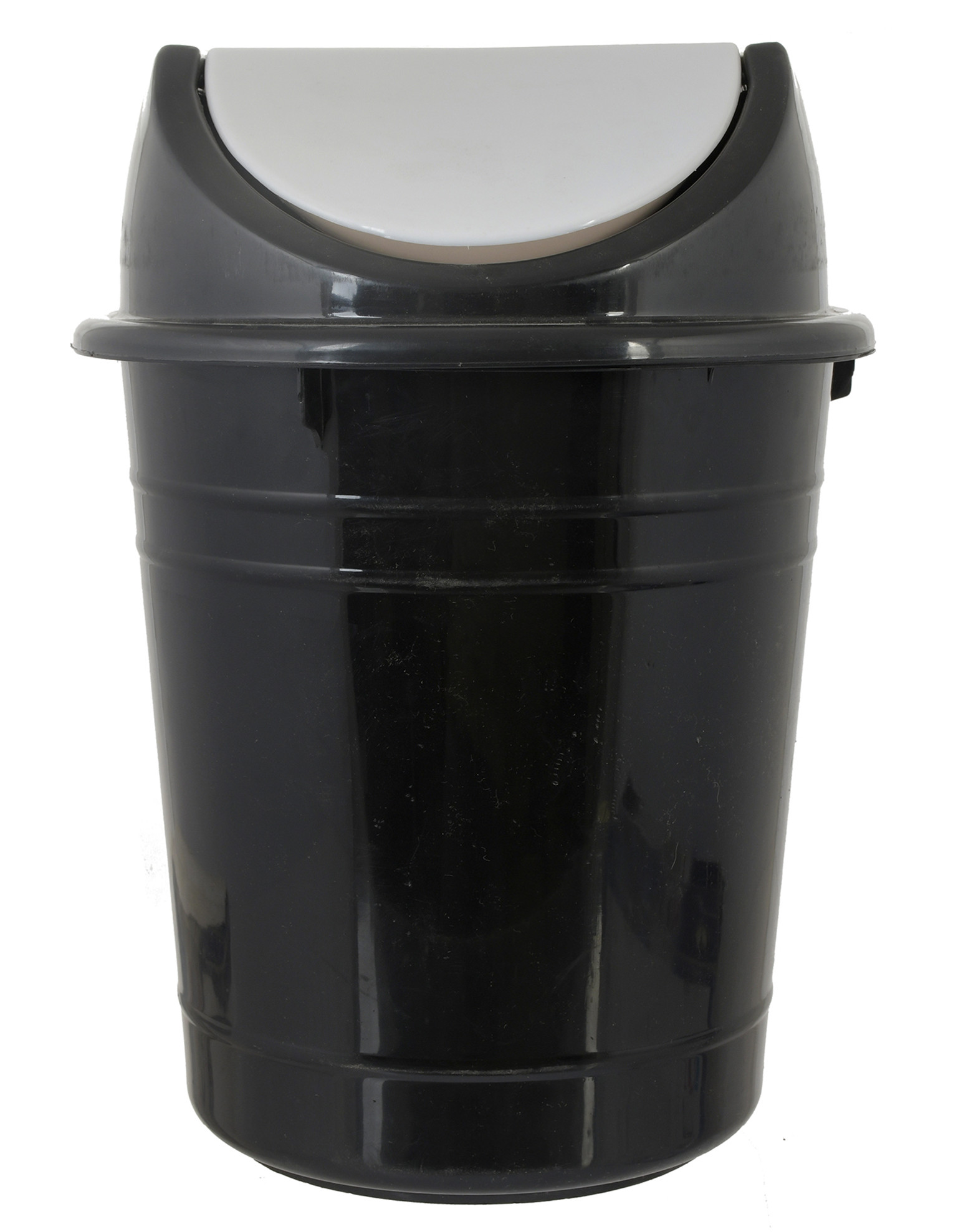 Kuber Industries Plastic Medium Size Swing Dustbin/ Swing Garbage Bin/ Waste Bin, 10 Liters (Black & White)