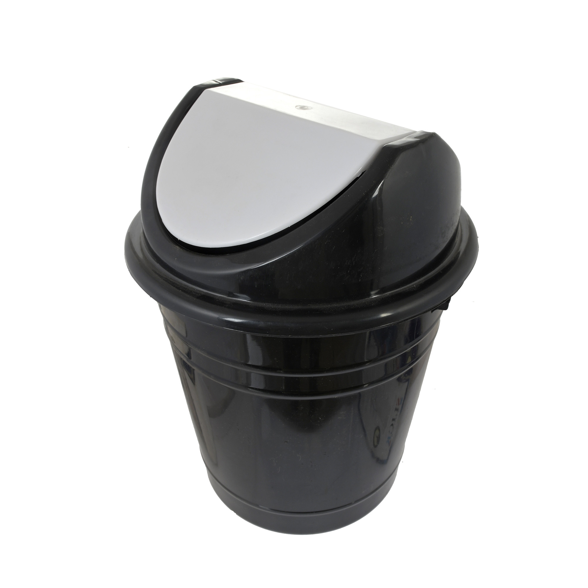 Kuber Industries Plastic Medium Size Swing Dustbin/ Swing Garbage Bin/ Waste Bin, 10 Liters (Black & White)